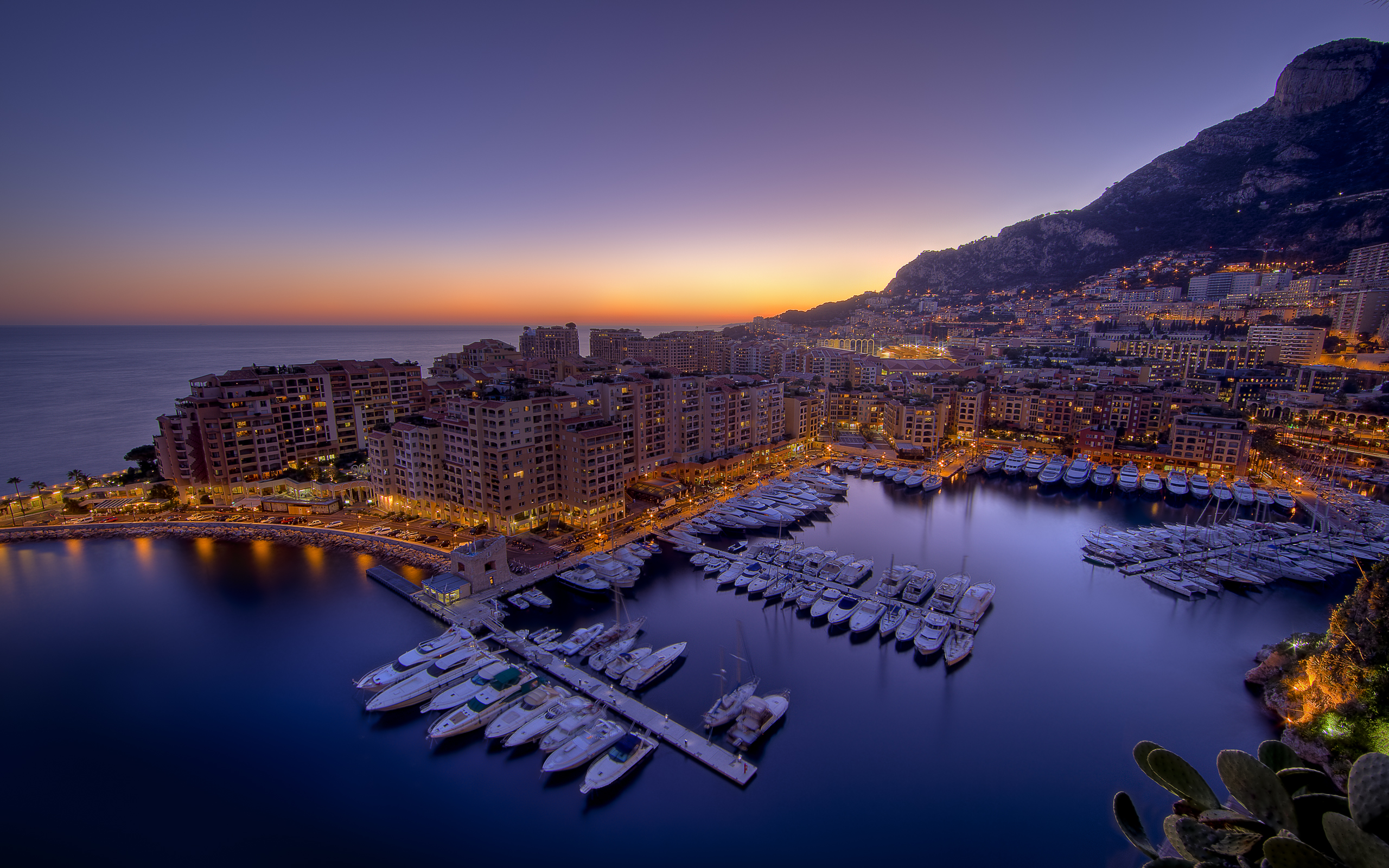 City Bay Marina Dusk Light Twilight Water Boat Monaco 2560x1600