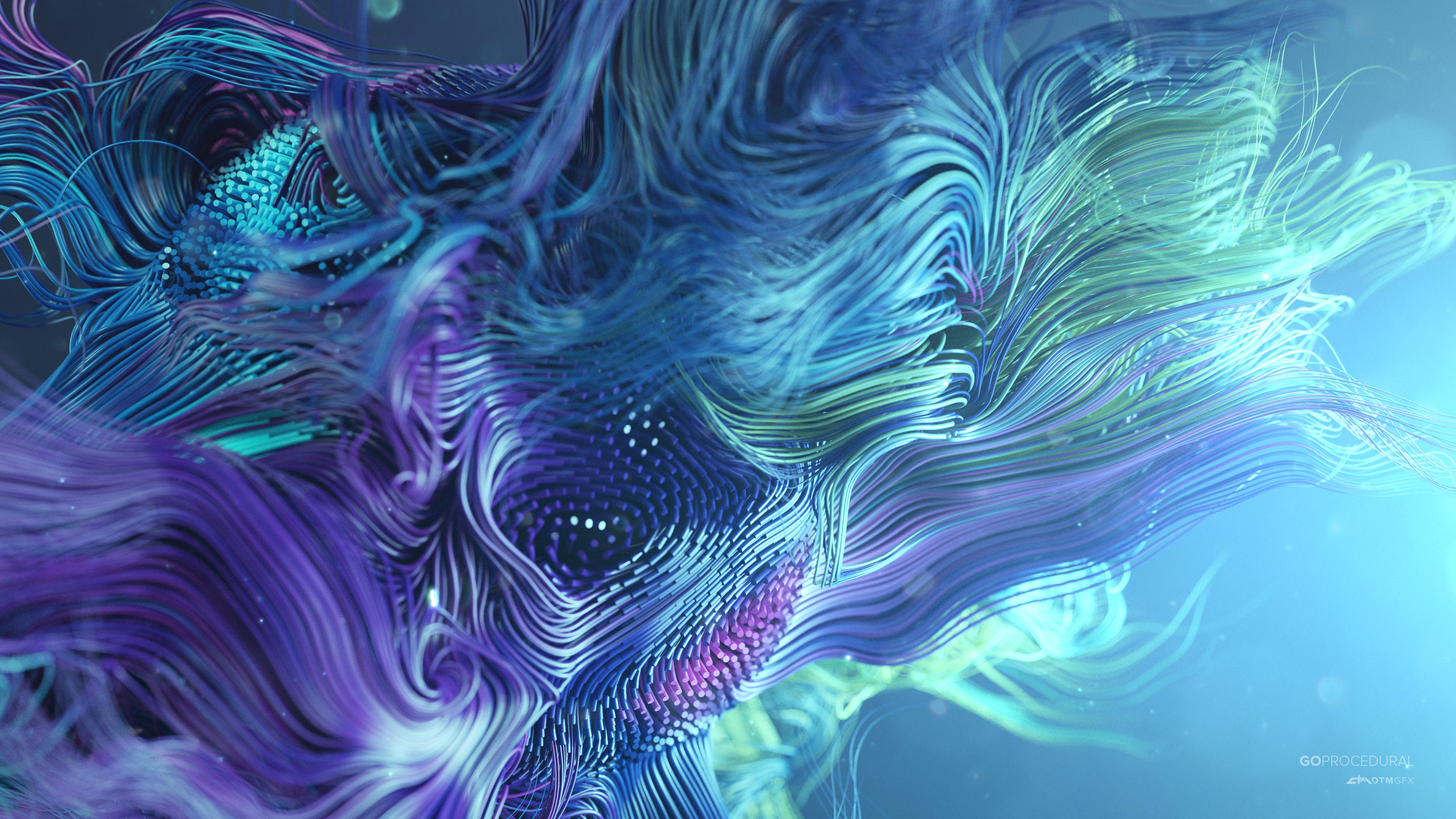 Abstract Dante Metaphor Shapes Render Digital Art Cyan Blue 3840x2160