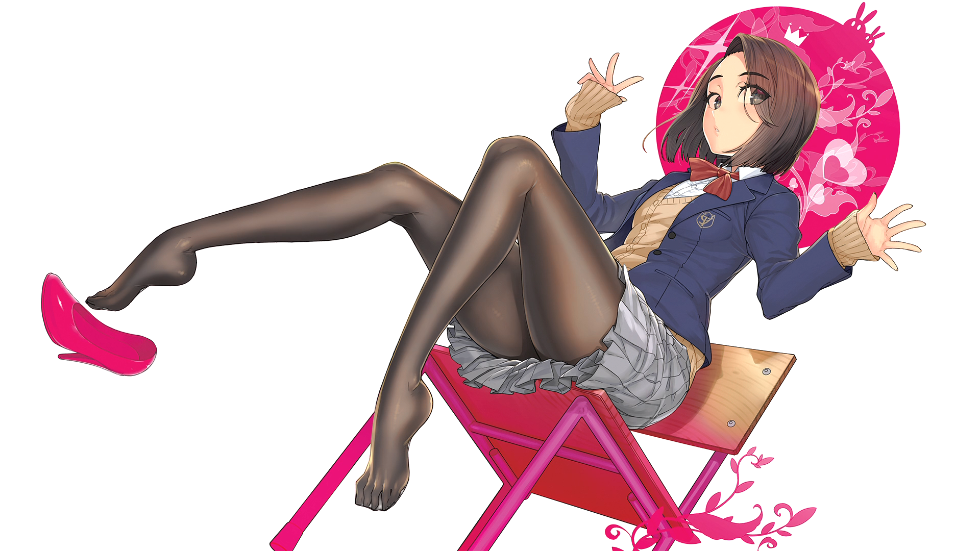 Miru Tights Anime Anime Girls Schoolgirl School Uniform Brunette Looking At Viewer Bow Tie Sweater J 1920x1080