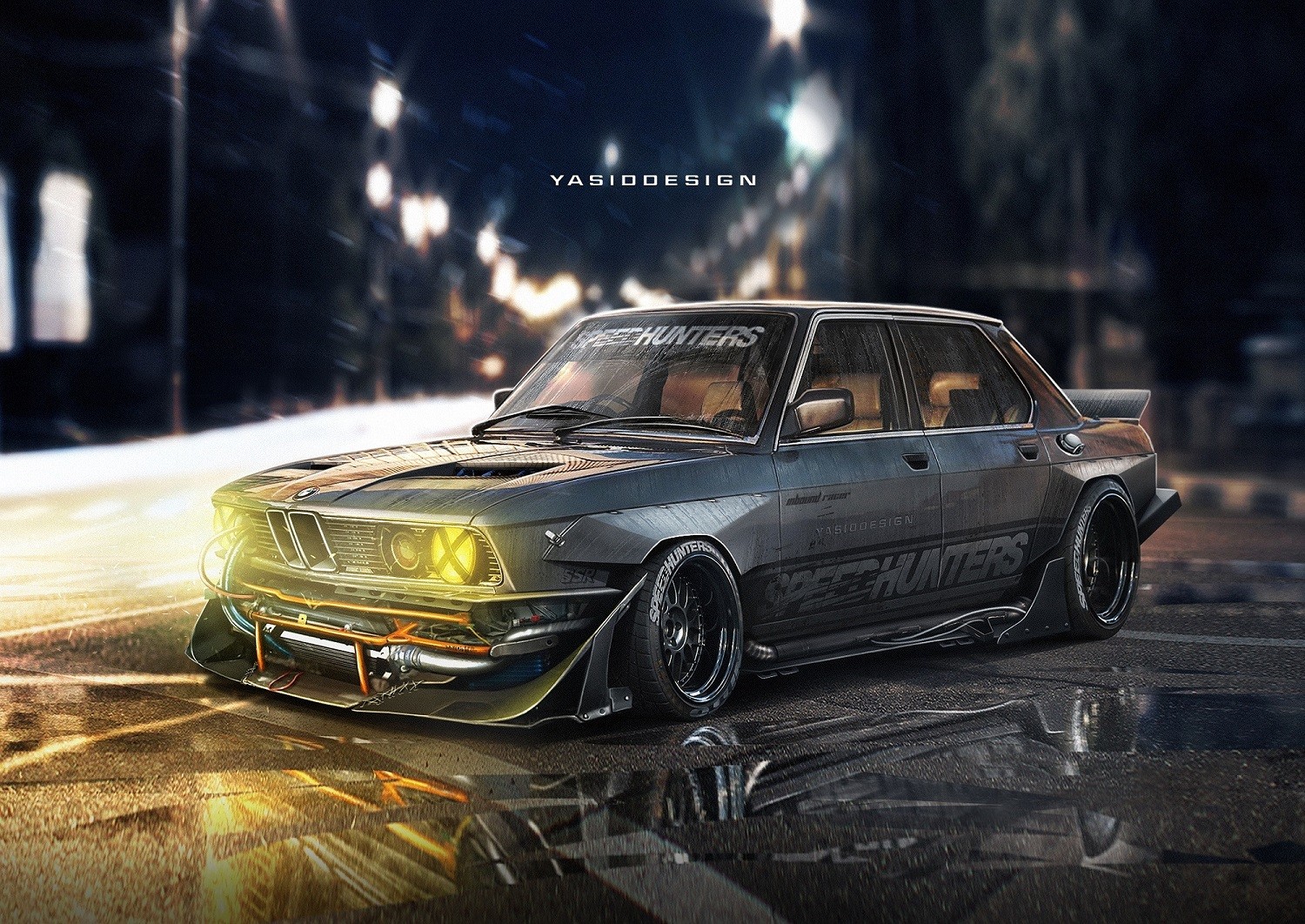 YASiDDESiGN Car Render Artwork Tuning BMW Yellow Headlights Taped Headlights Speedhunters 1500x1062