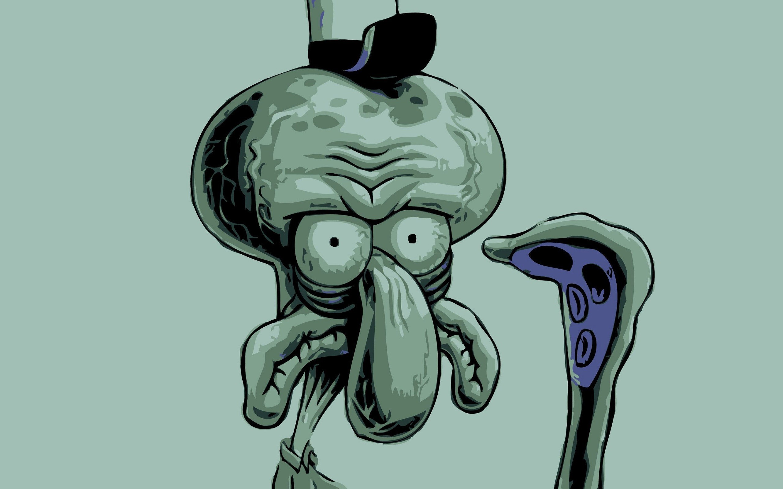 Squidward Tentacles SpongeBob SquarePants Cartoon Simple Background 2560x1600