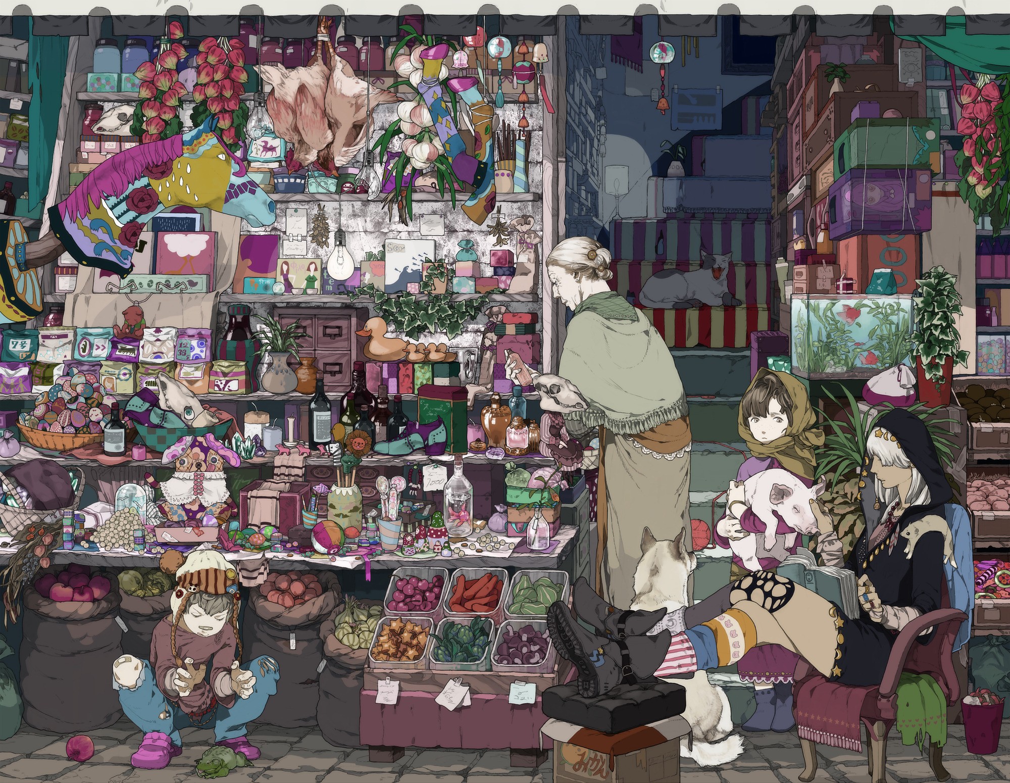 Anime Colorful Detailed Markets 2000x1550