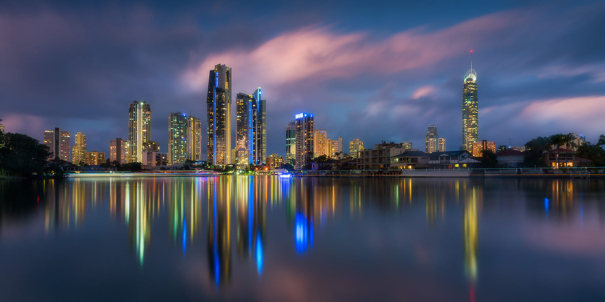 Gold Coast Urban Skyline Skyscraper City 500px Night Australian River 2000x1000