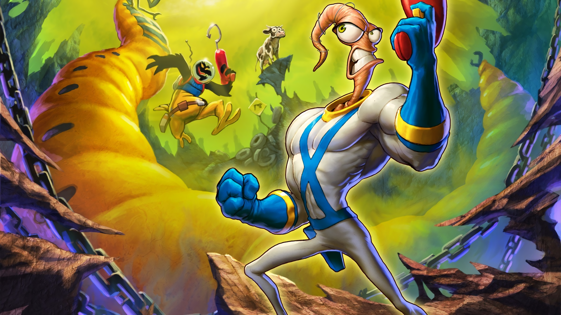 Earthworm Jim Video Games Video Game Art 1920x1080