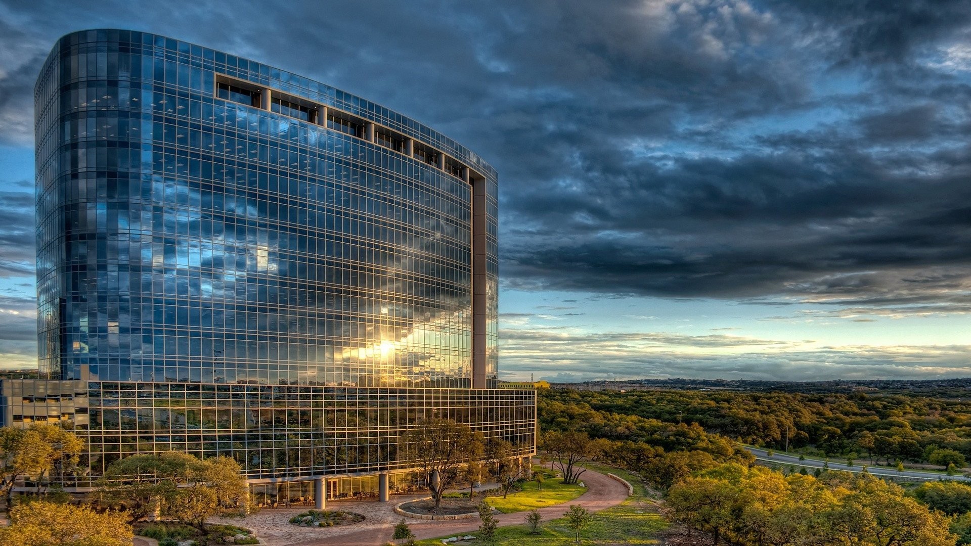 Building San Antonio Tesoro Overcast Modern Architecture 1920x1080