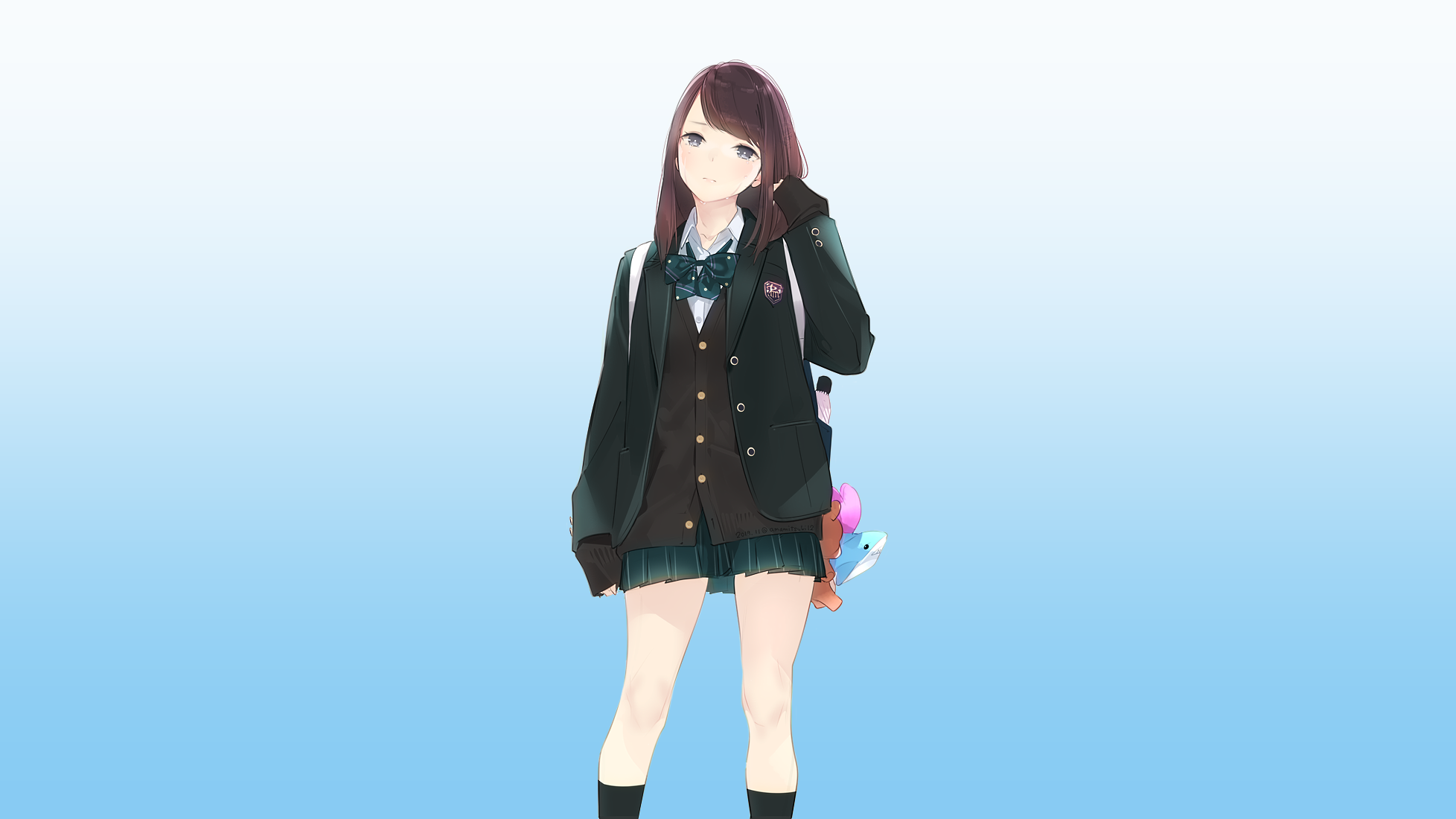 Anime Girls Anime Original Characters Schoolgirl School Uniform Brunette Crying Tears Blazer Sweater 1956x1100