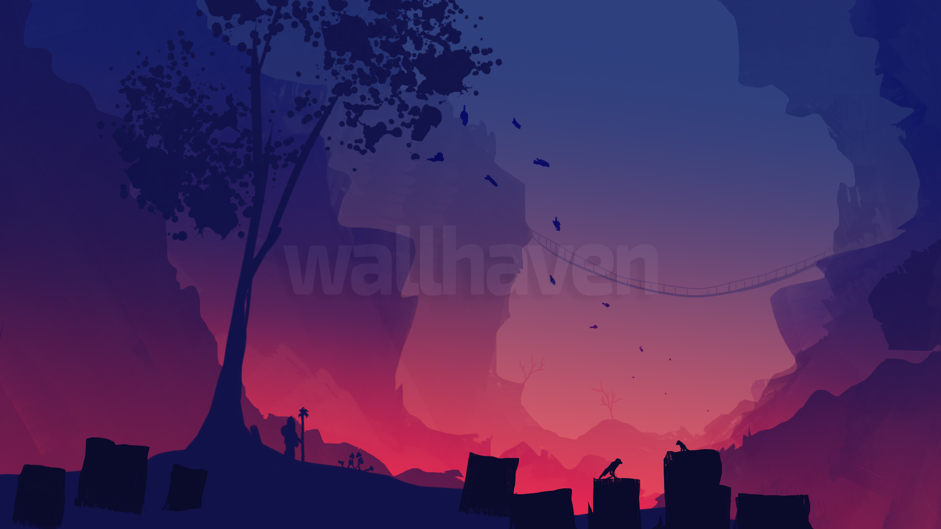 Digital Art Wallhaven Painting Trees Mountains Leaves Colorful Bridge 1920x1080