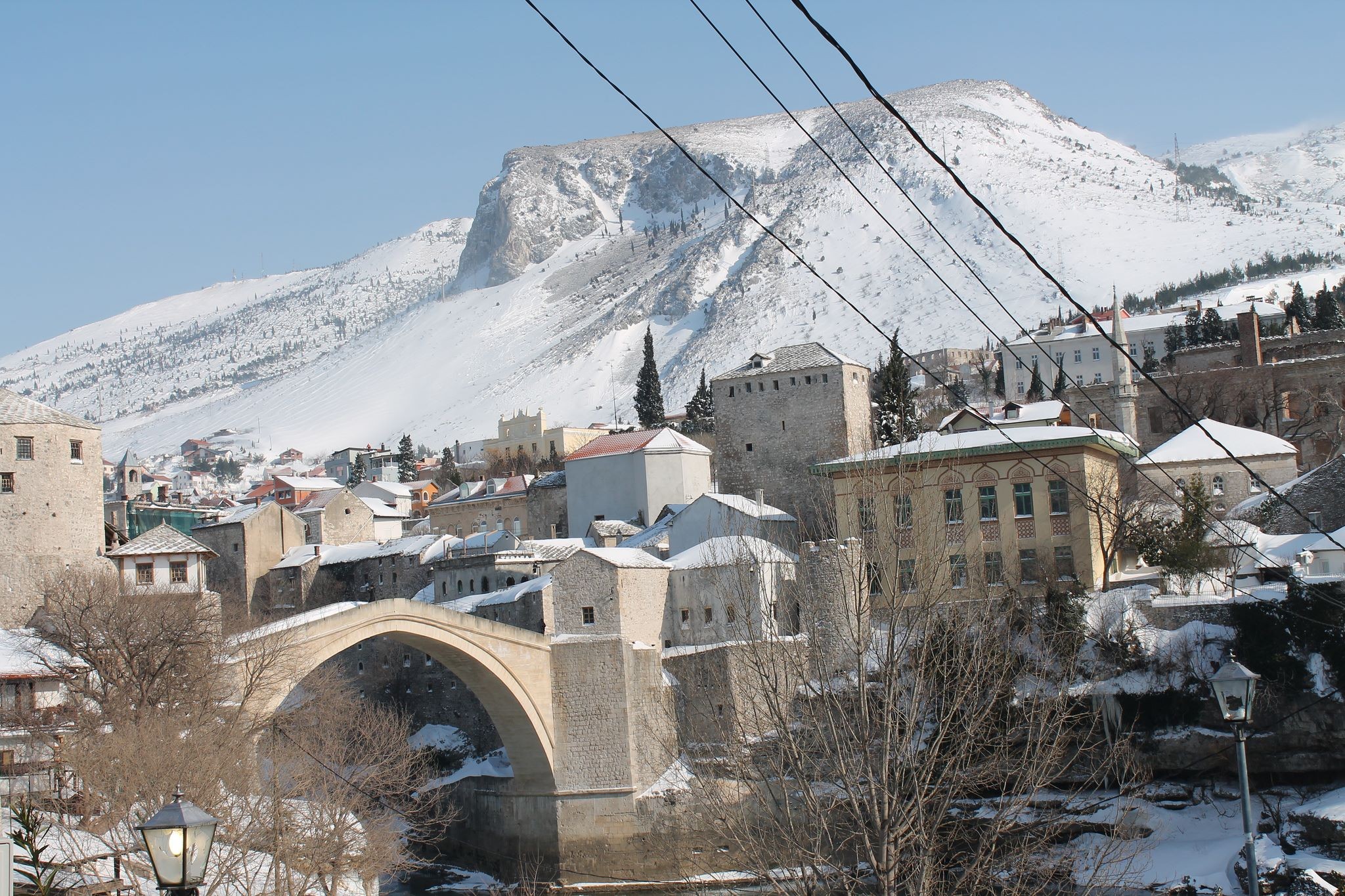 Mostar Old Bridge Winter Snow Bosnia And Herzegovina River 2048x1365
