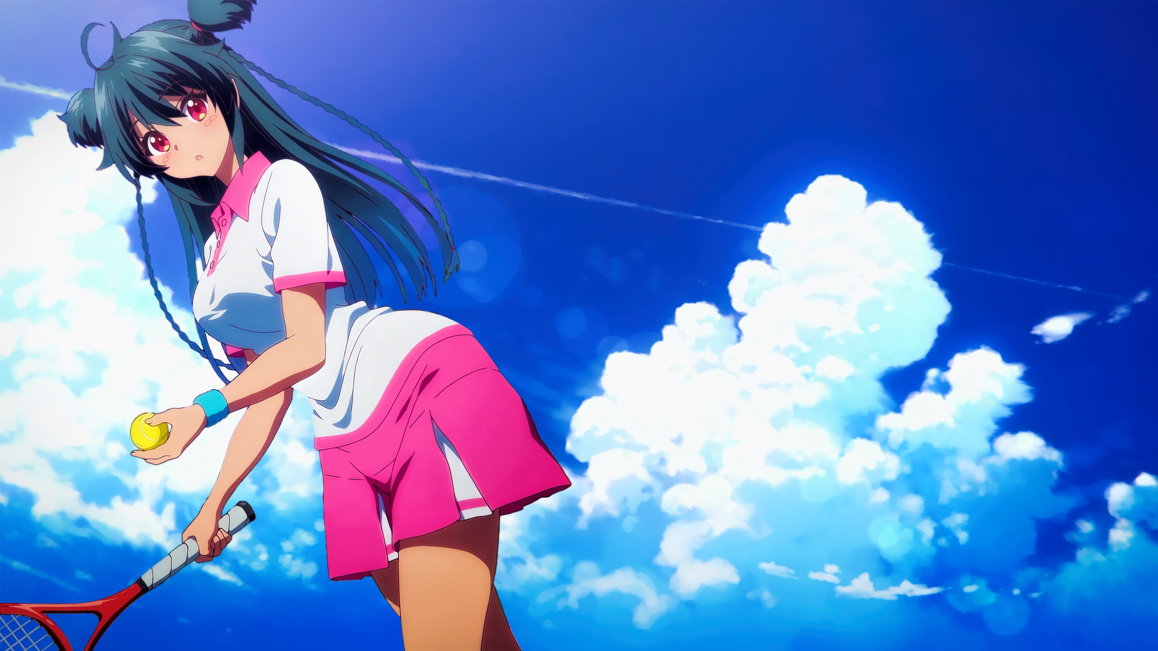 Anime Girls Tennis Rackets Tennis Balls Skirt Long Hair Blue Hair Red Eyes Musaigen No Phantom World 3840x2160