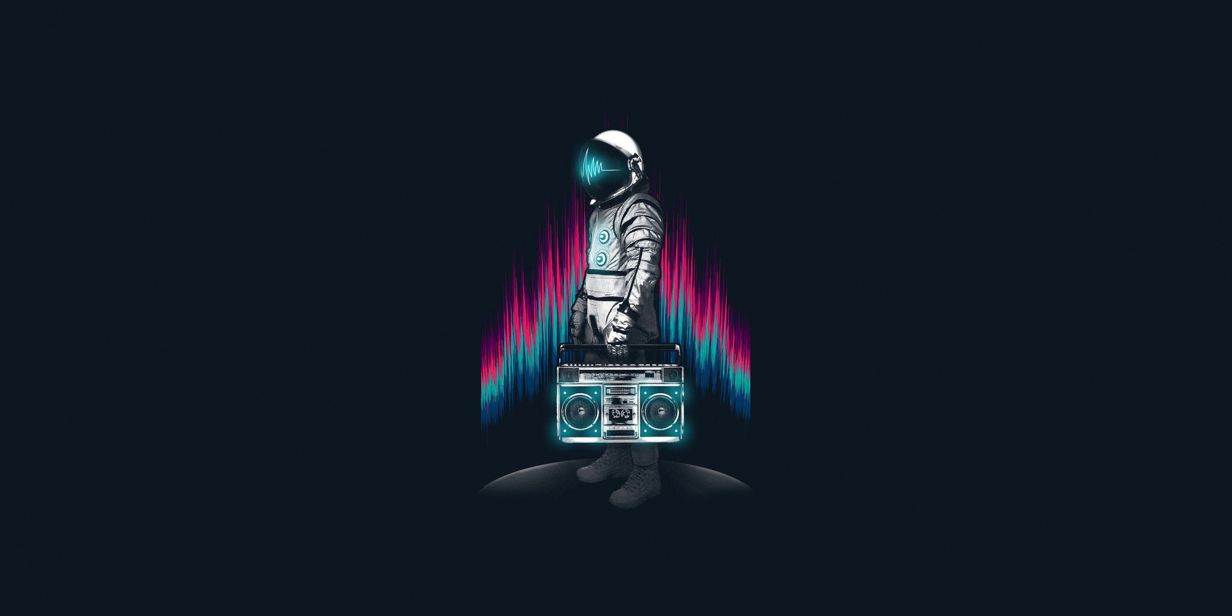 Astronaut Music Artwork Simple Background Boombox 2500x1250