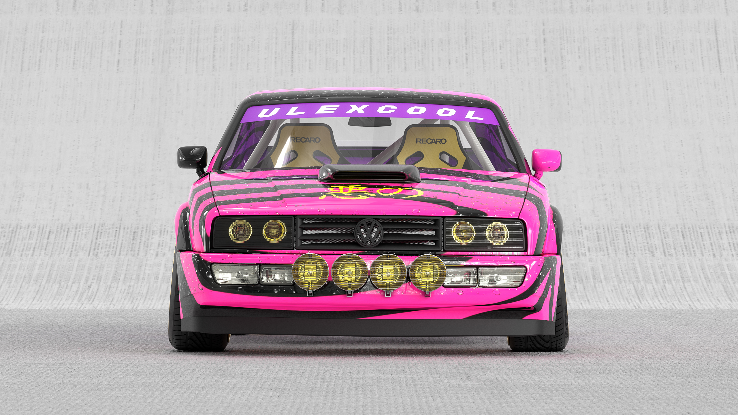 CGi Digital Art Render Rendering 3D Graphics Volkswagen Car Lights Animal Print Scoop Hood Pink Cars 2560x1441
