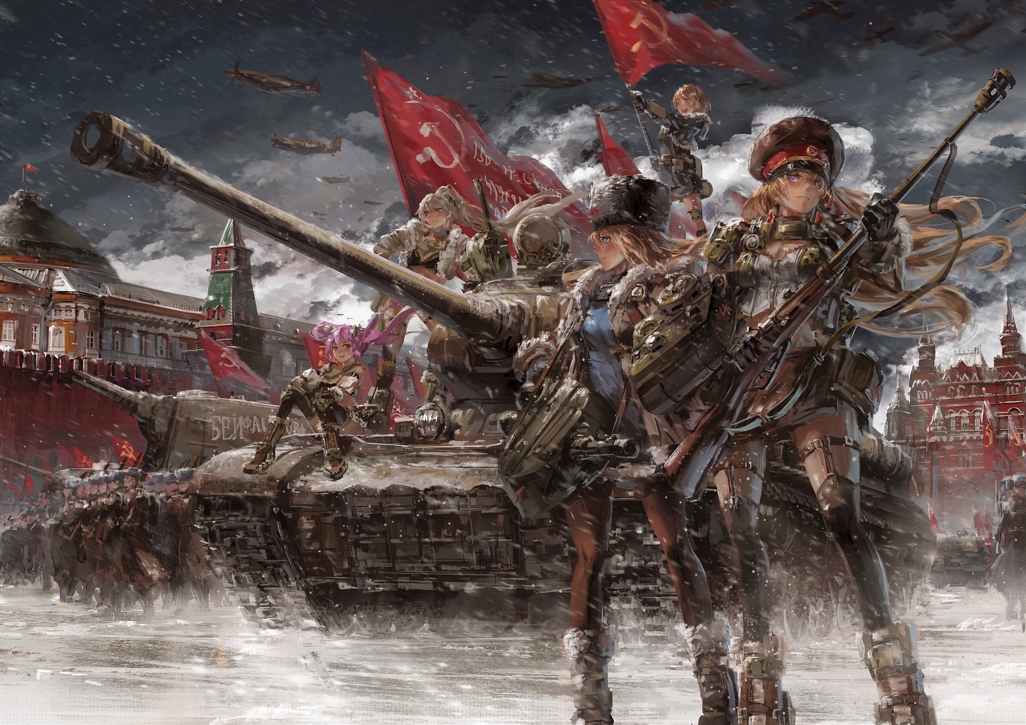 Russia Tank Female Soldier Flag IS 2 KV 2 Panzer Waltz 3508x2480