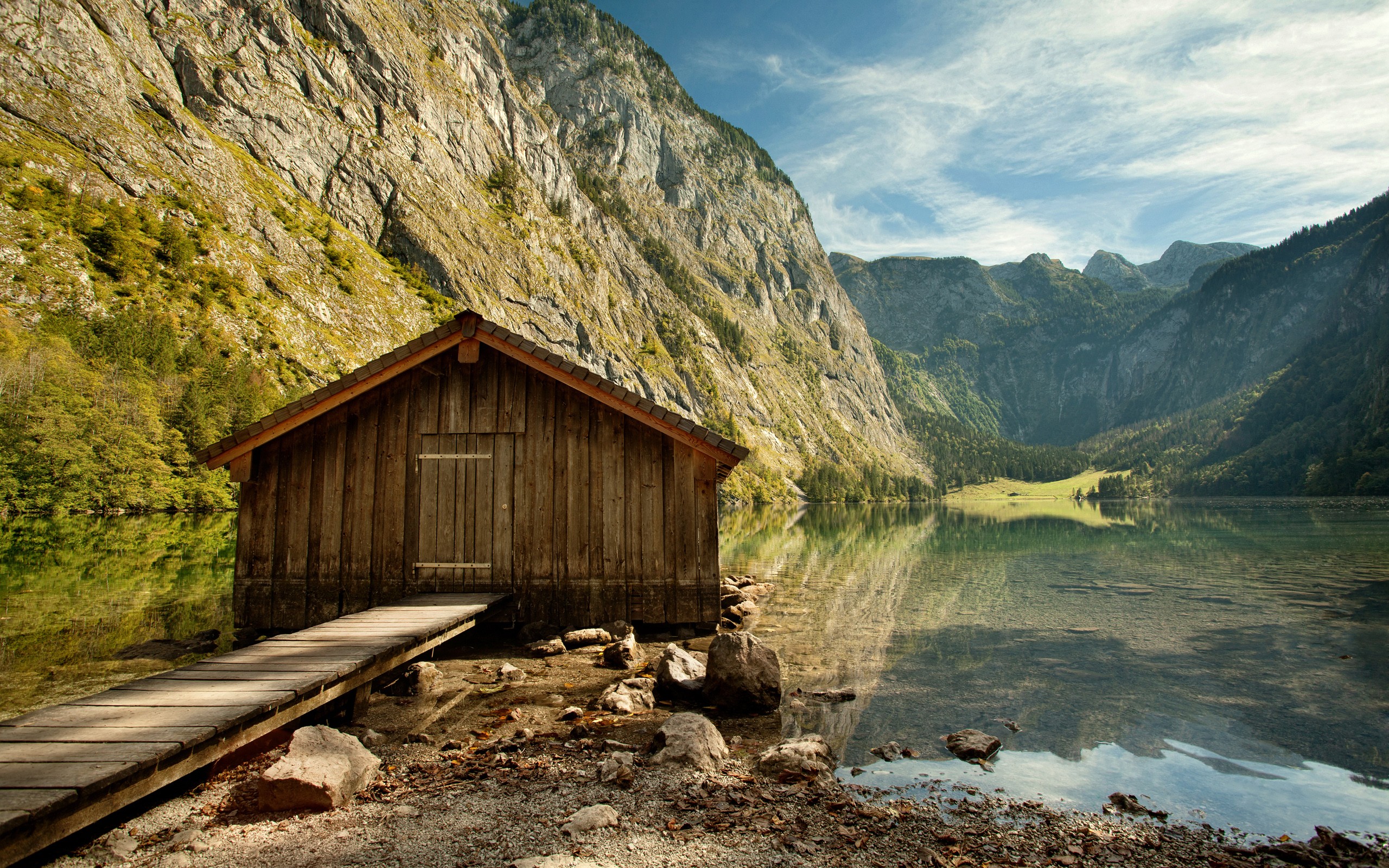 Nature Landscape Reflection Hut Mountains Water Lake Obersee 2560x1600