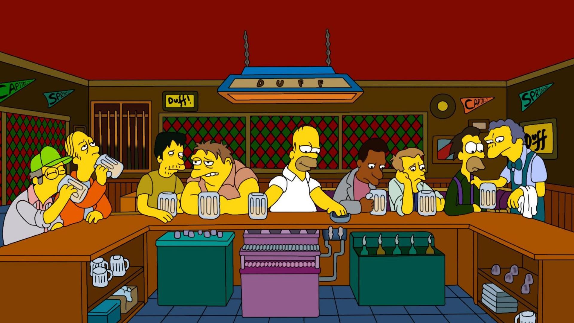 Homer Simpson Homer Simpson Cartoon Humor Duff Bar Moe Szyslak The Last Supper Crossover 1920x1080
