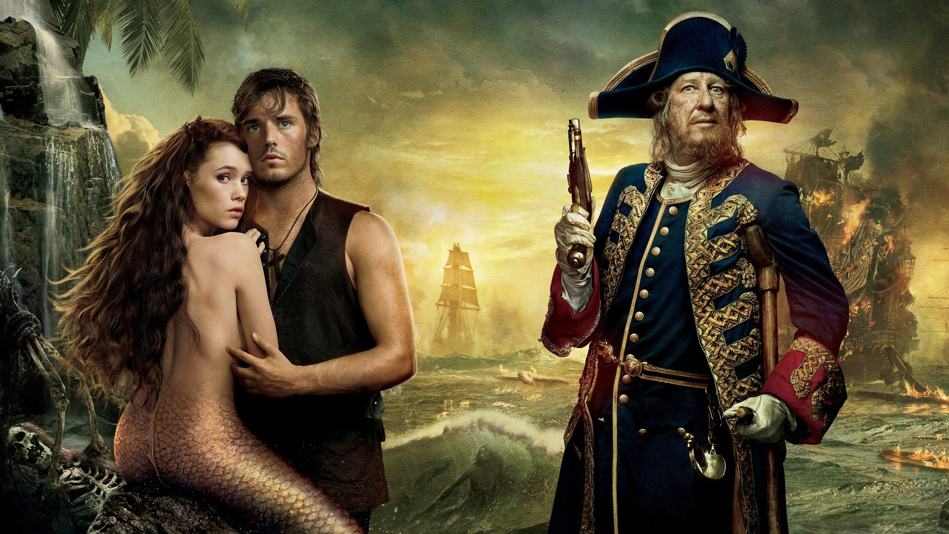Hector Barbossa Geoffrey Rush Astrid Berges Frisbey Sam Claflin Philip Pirates Of The Caribbean Syre 1920x1080