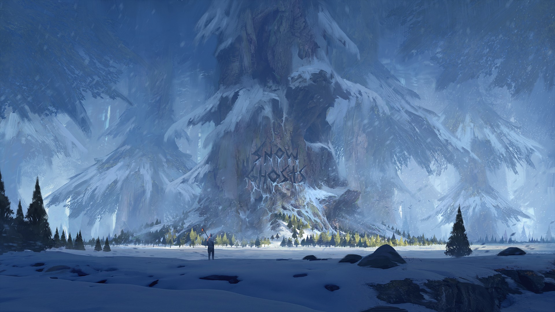 Snow Trees Winter Ghost Forest Fan Art Fantasy Art Trees Snow MrSuicideSheep Ghosts The Banner Saga 1920x1080