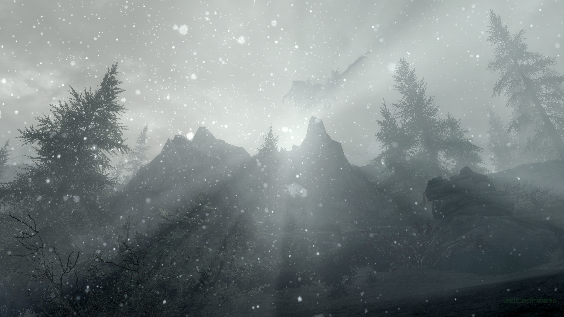 Skyrim Remastered The Elder Scrolls V Skyrim Alduin Dragon Snowstorm Snow Sun Rays Mountains PC Gami 1920x1080