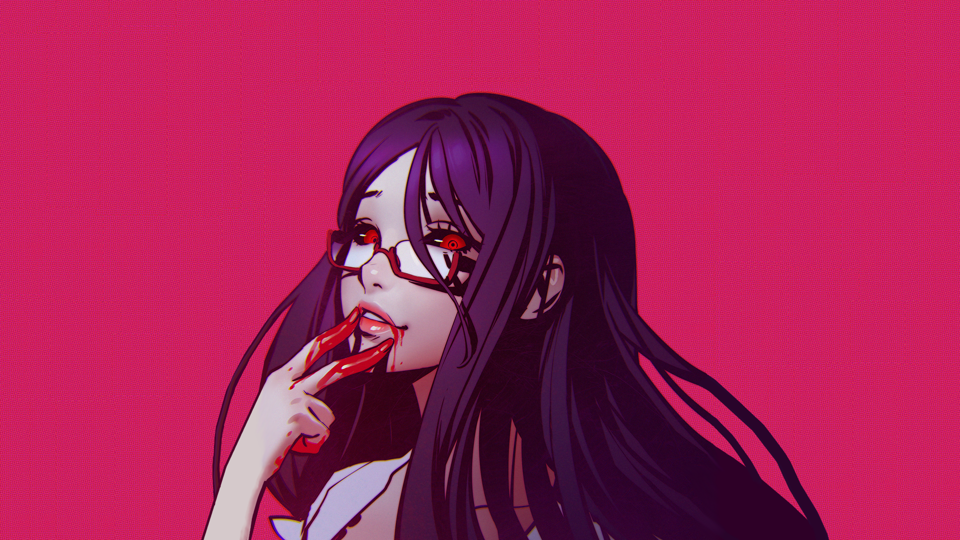 Digital Art Fantasy Art Artwork Women Anime Girls Schoolgirl Ghoul Horror Glasses Red Eyes Violet Ha 1920x1080