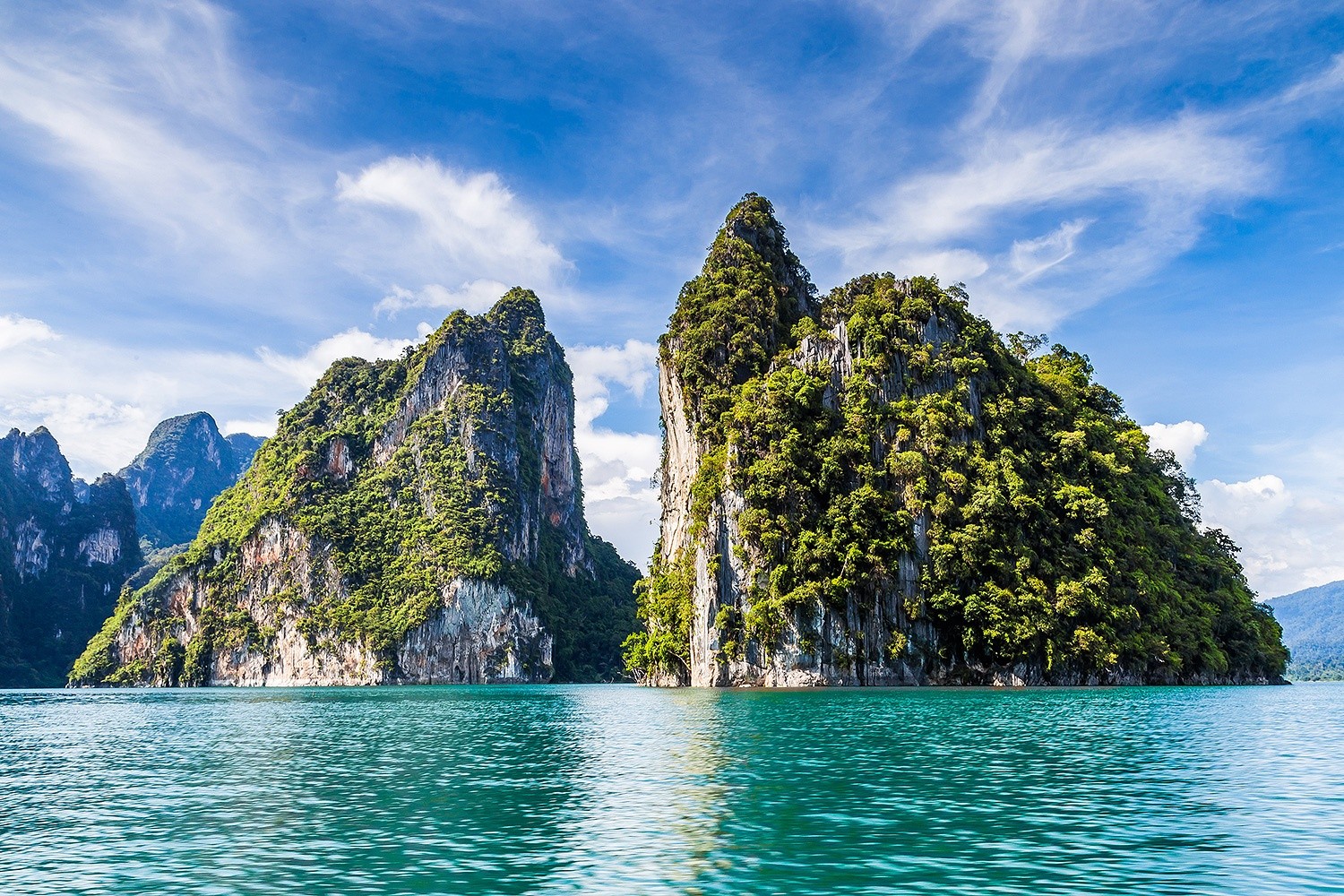 Island Limestone Sea Turquoise Water Tropical Thailand Clouds Cliff Mountains Nature Landscape 1500x1000