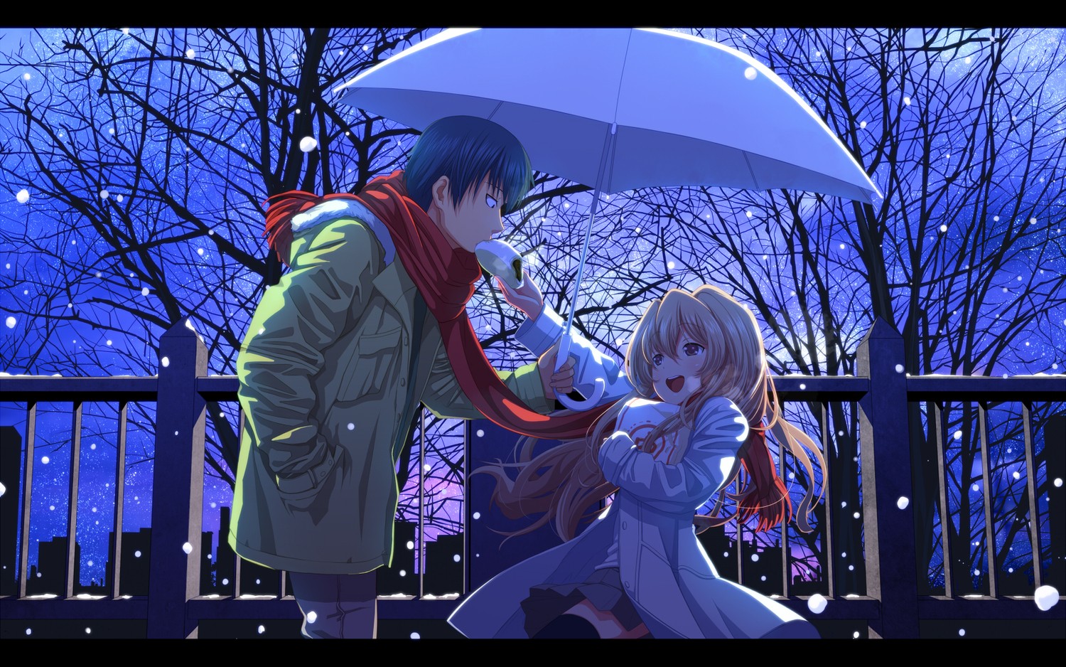 Toradora Toradora Aisaka Taiga Takasu Ryuuji Anime Snow Umbrella Scarf Food 1500x938