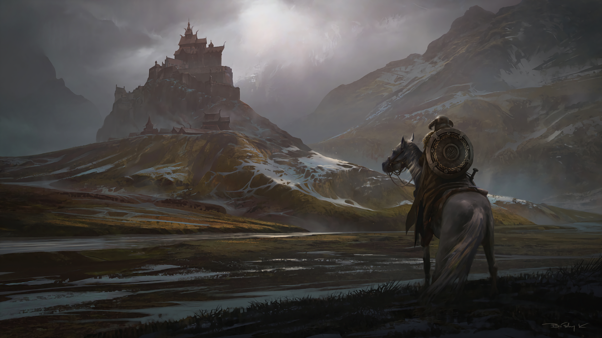The Elder Scrolls V Skyrim Whiterun Snow Mountains Horse Sword Shield Castle Video Games The Elder S 1920x1080