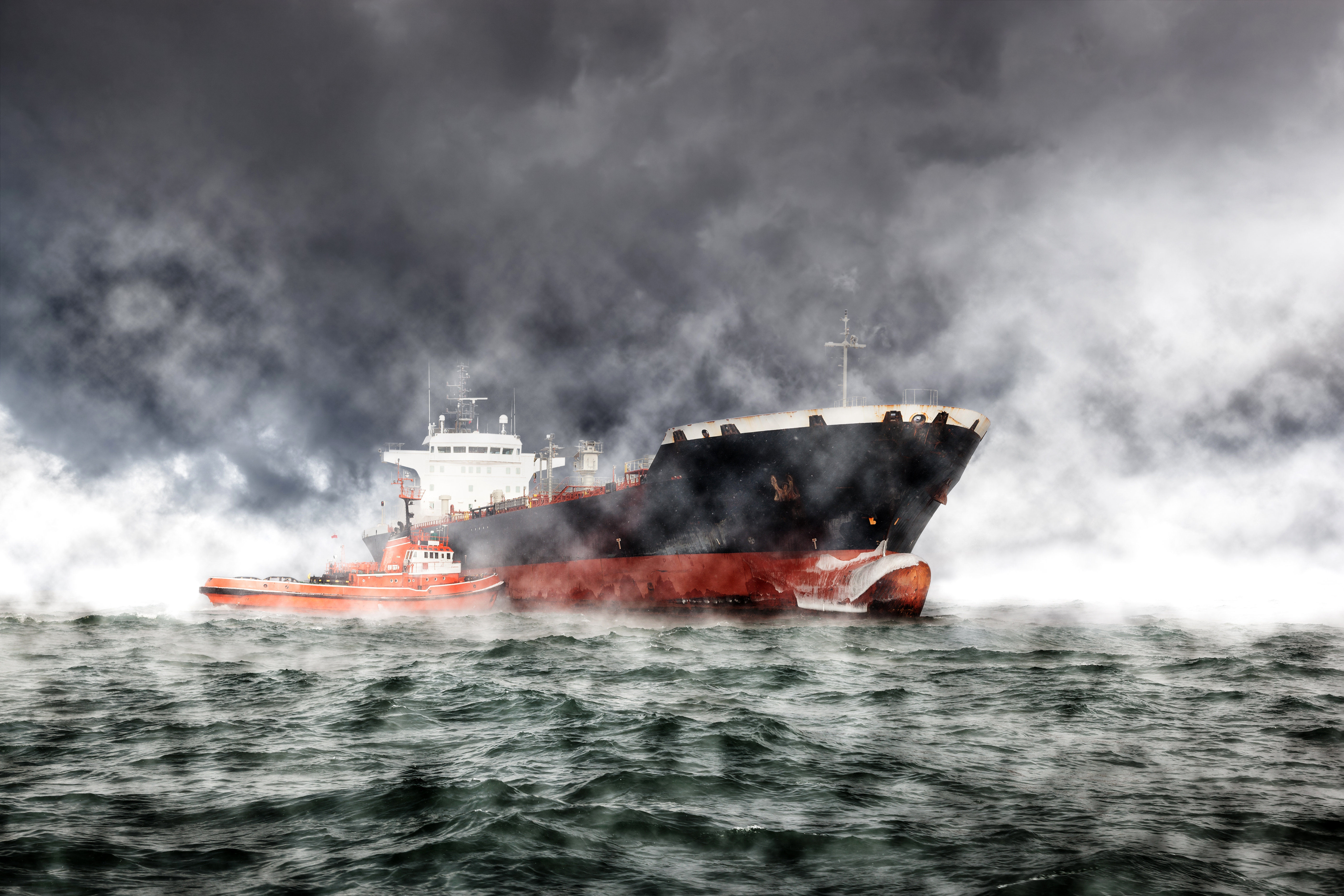 Tanker Ship Fog Ocean 5615x3743