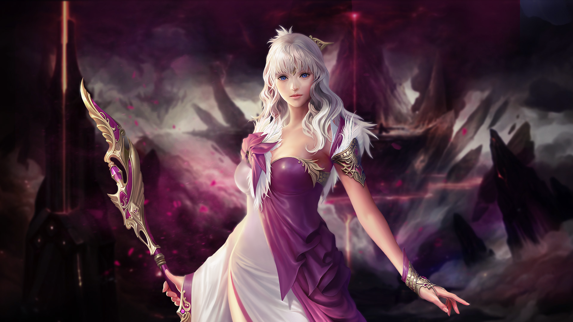 PC Gaming Video Games Mmorpg Cabal Cabal Ii Long Hair Violet Hair Blue Eyes Scepters Women Fantasy W 1920x1080