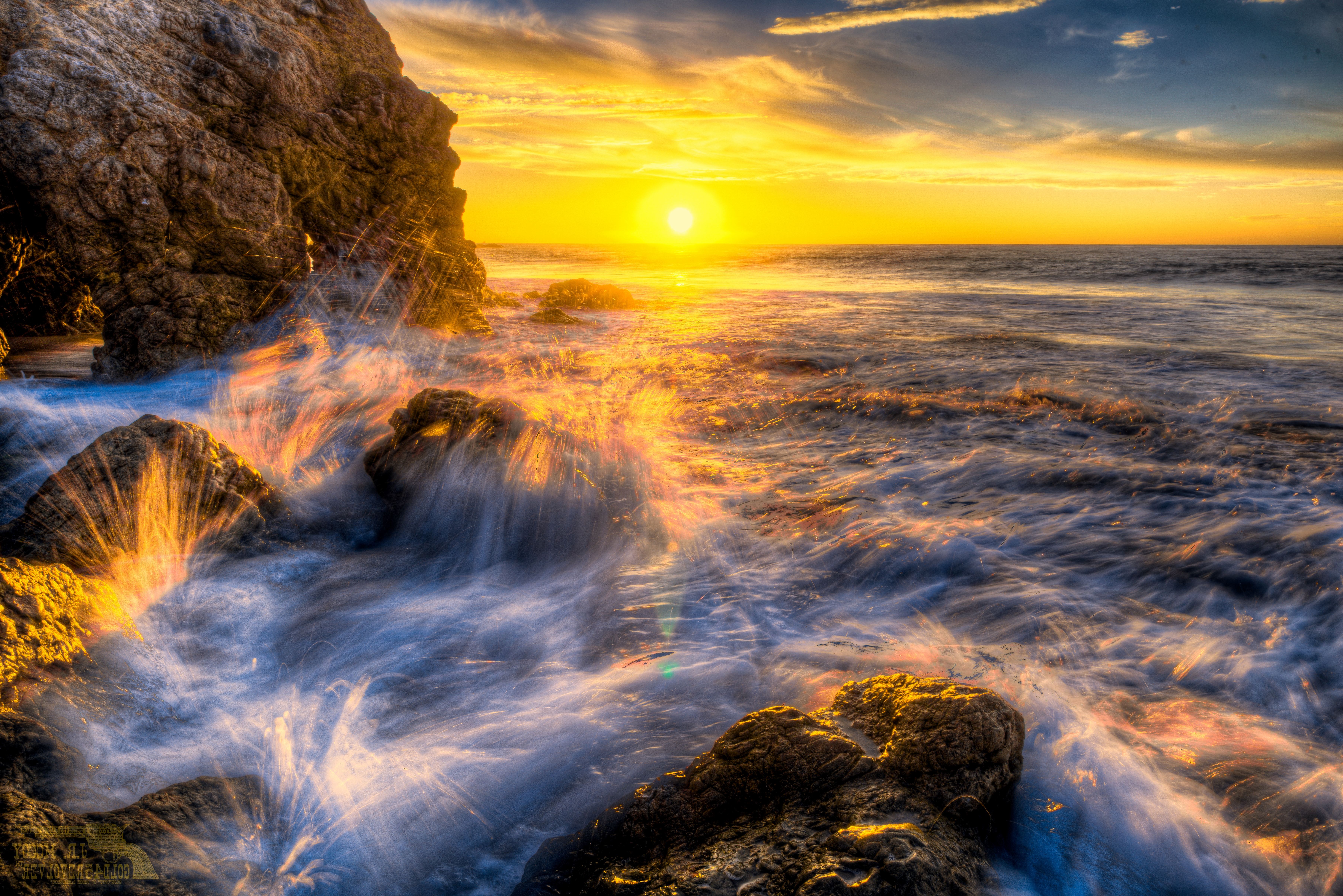 Sunset Cave Sea Malibu Sun Nature 7218x4817