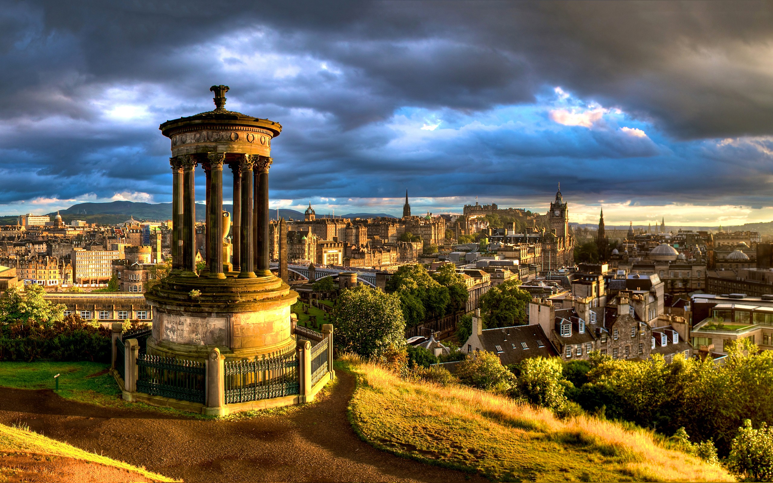 Cityscape Edinburgh Scotland Clouds Sunlight Monuments UK 2560x1600