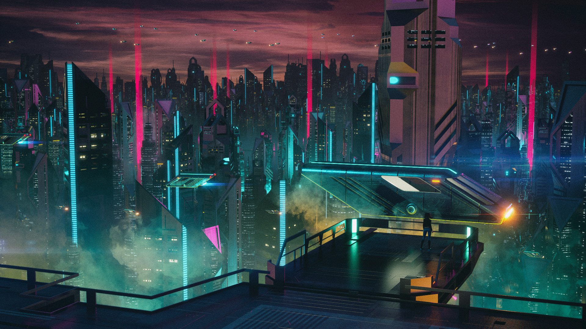 Science Fiction Futuristic Neon Futuristic City Cityscape Digital Art Metropolis Night Lights Buildi 1920x1080