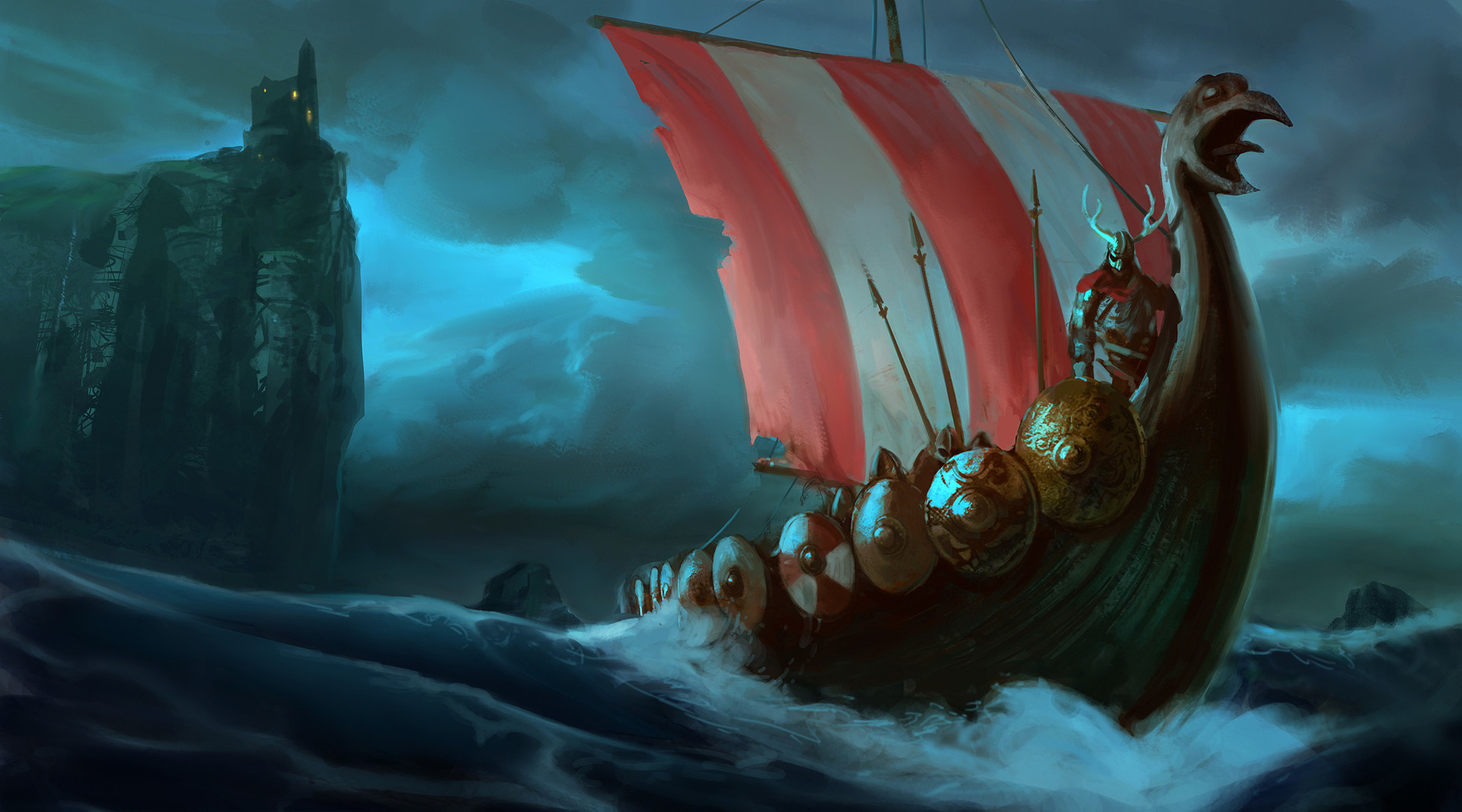 Digital Art Vikings Longships Storm Warrior 1920x1067