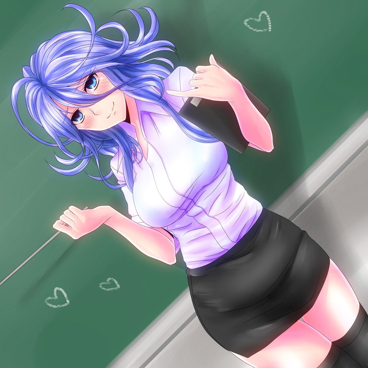 Anime Girls Teachers Anime Heart Design Blue Hair Blue Eyes 1200x1200