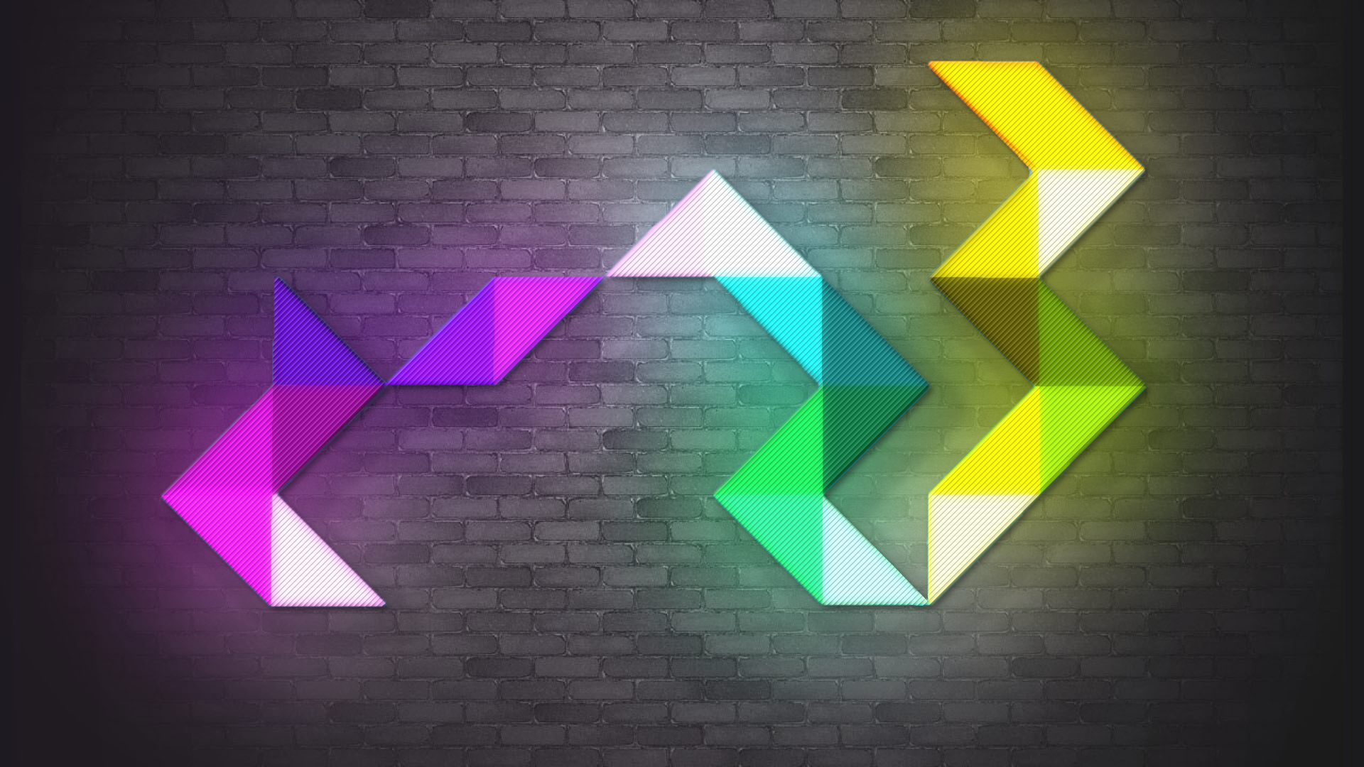 Neon LEDs Colorful Bricks Triangle Abstract Warm 1920x1080