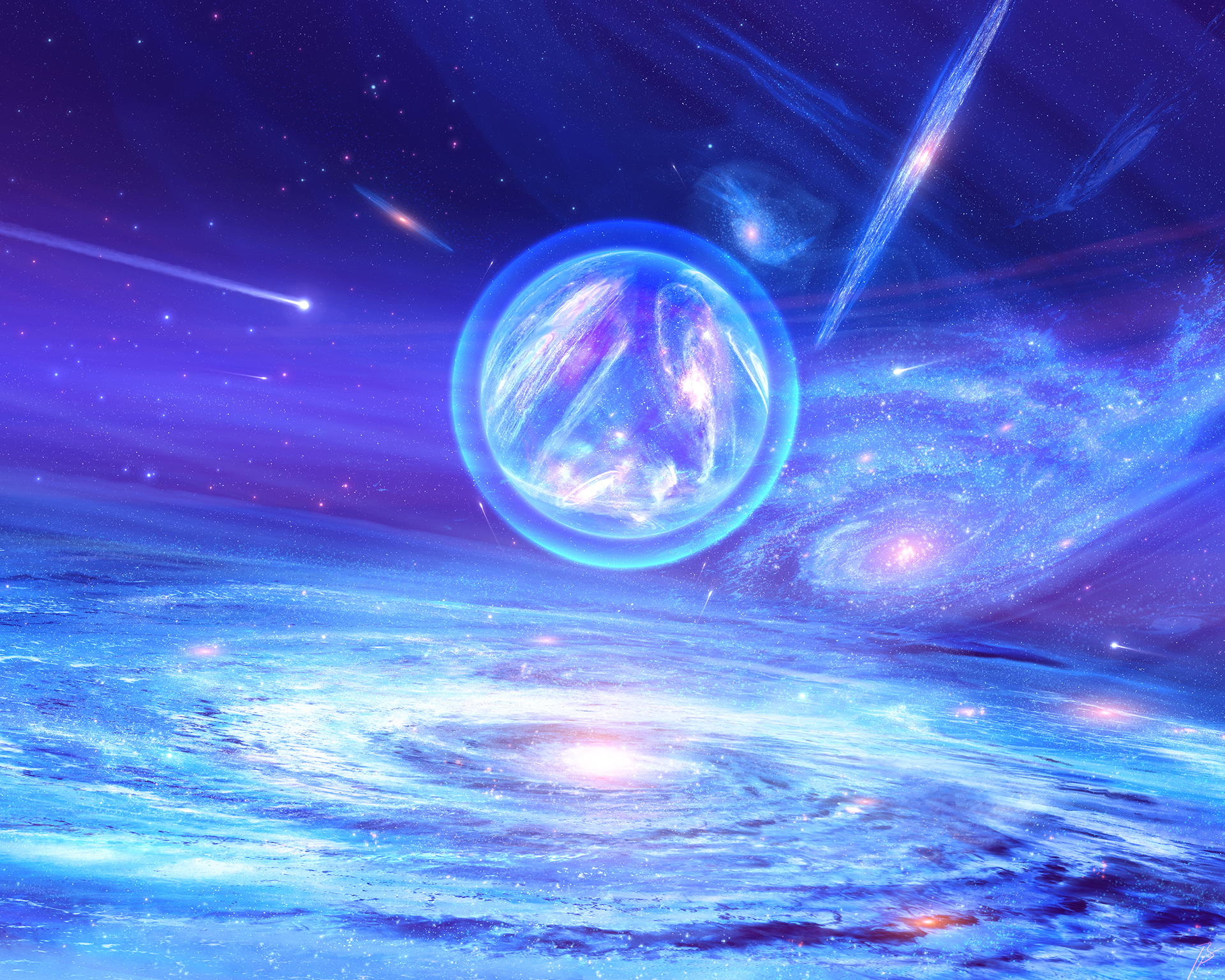 Stars Universe Glowing Purple Galaxy Orb Comet Meteorite 1920x1536