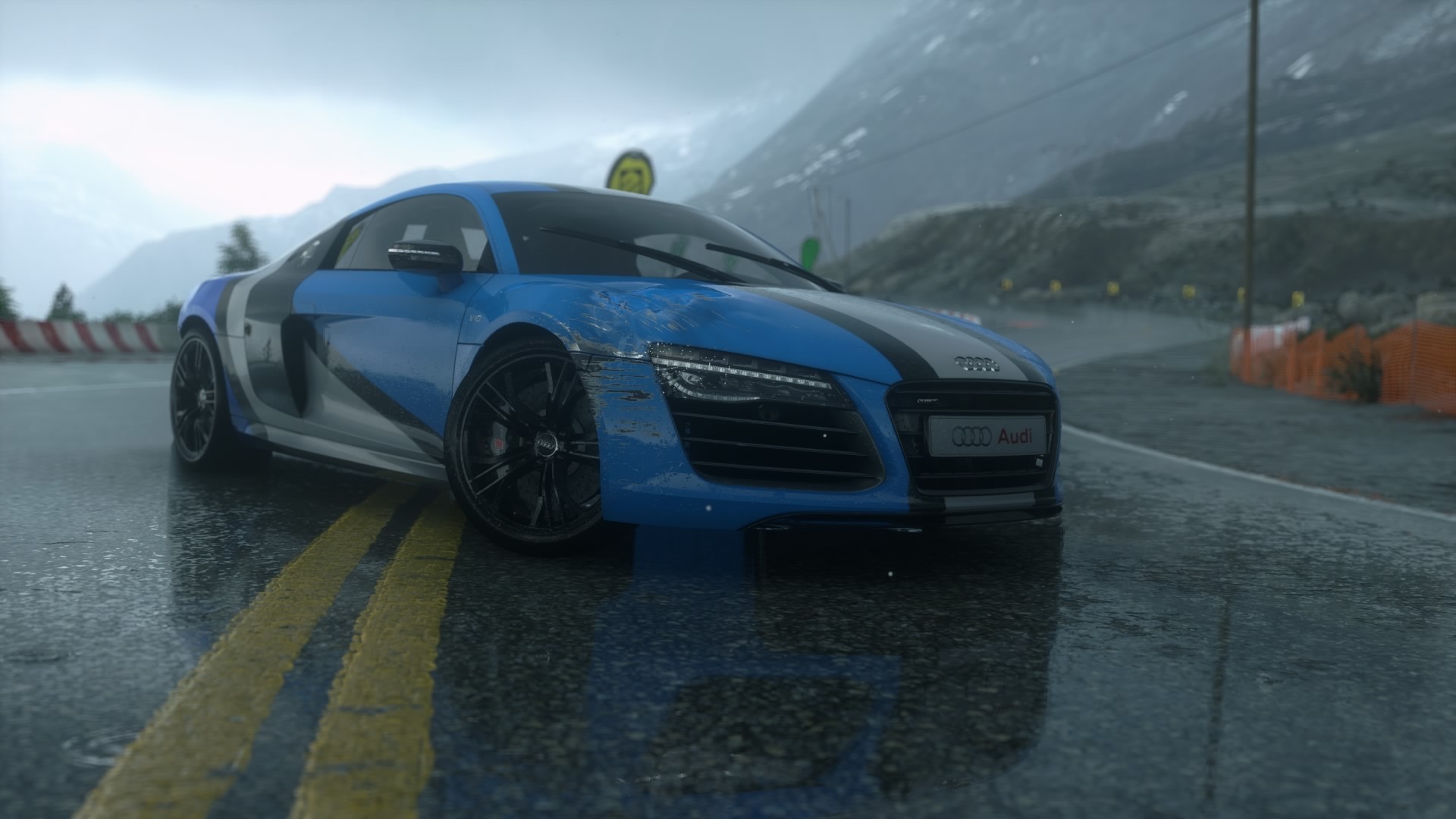 Audi R8 Screen Shot Road Reflection Forza Motorsport 5 Sports Car Mountains Scratches Front Angle Vi 1920x1080