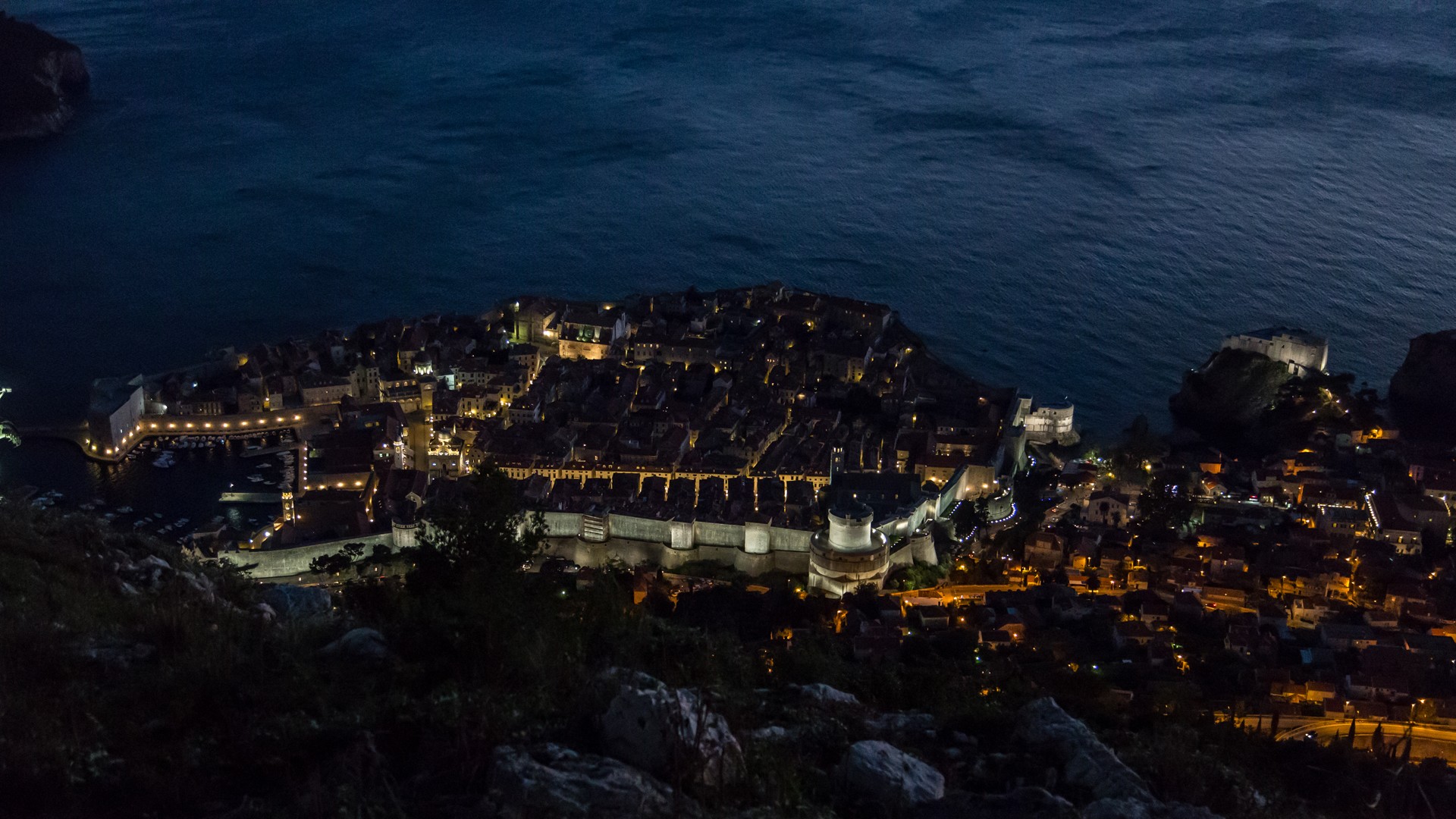 Dubrovnik City Lights Night Sea 1920x1080