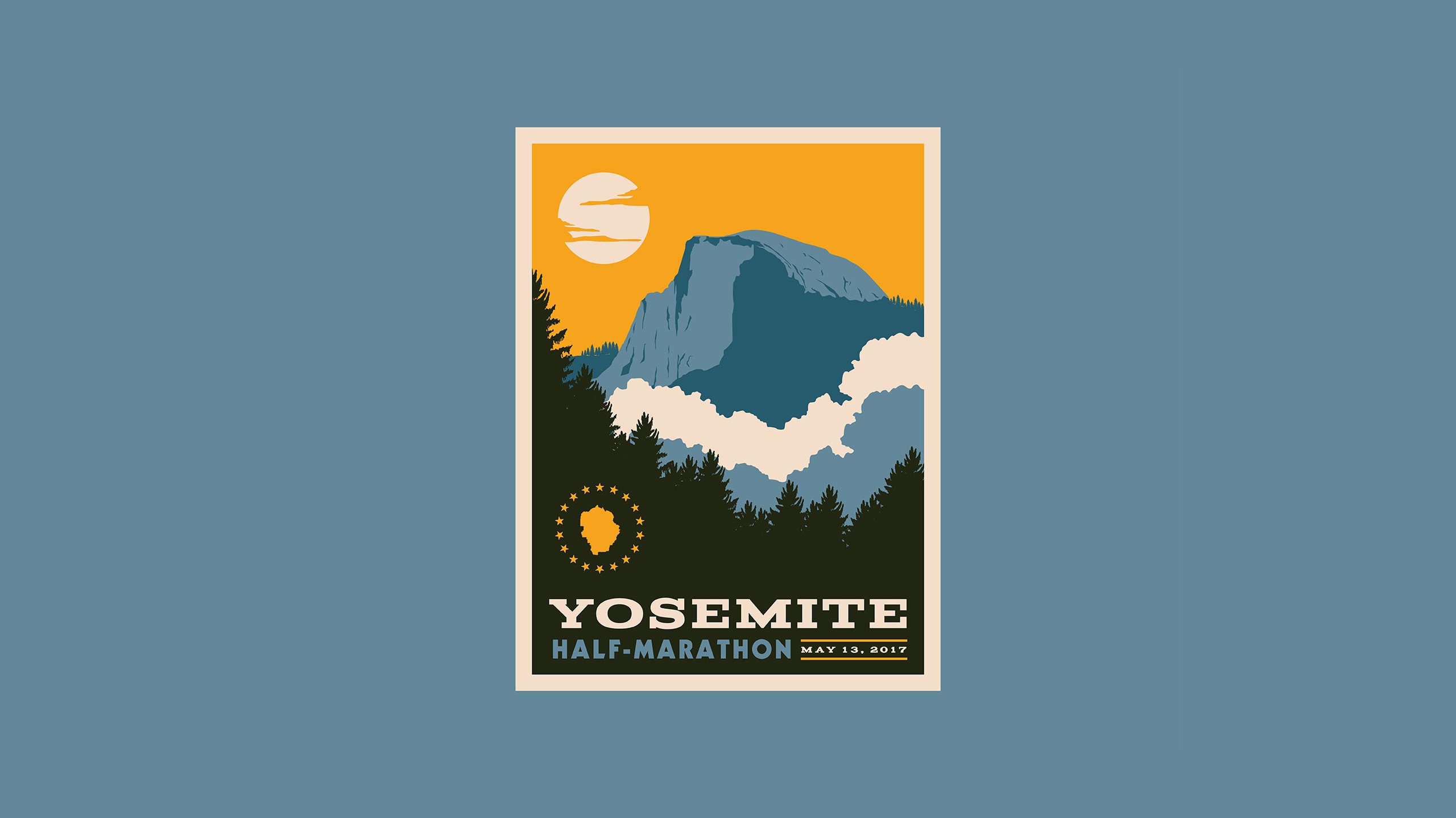 Illustration Blue Background Poster Flyer Yosemite National Park Minimalism Simple Background 2560x1440