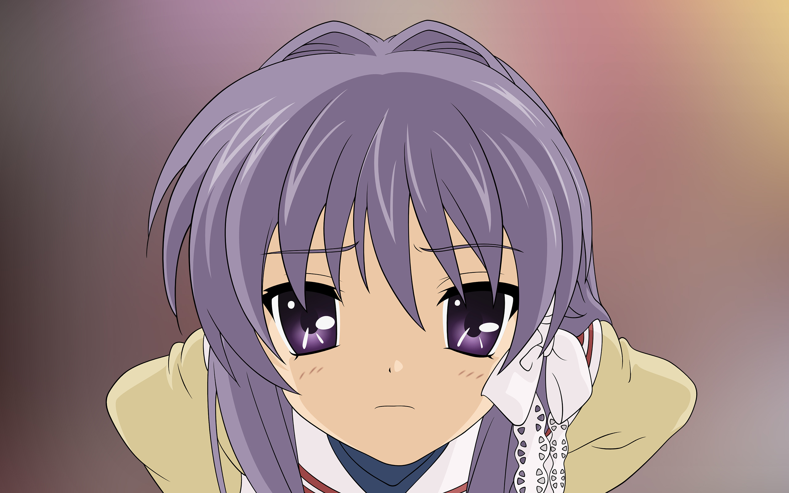 Clannad Anime Anime Girls Fujibayashi Kyou Purple Hair Simple Background Purple Eyes Face 2560x1600