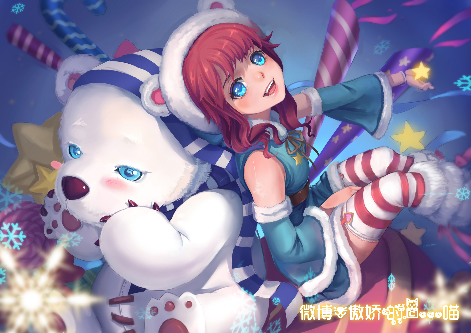 Annie League Of Legends Tibbers League Of Legends Girl Bear Blue Eyes Red Hair 2000x1414