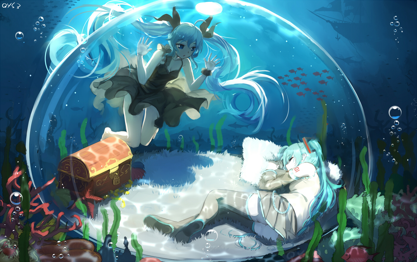 Anime Girls QYS3 Hatsune Miku Vocaloid Anime Blue Hair Underwater 1400x880
