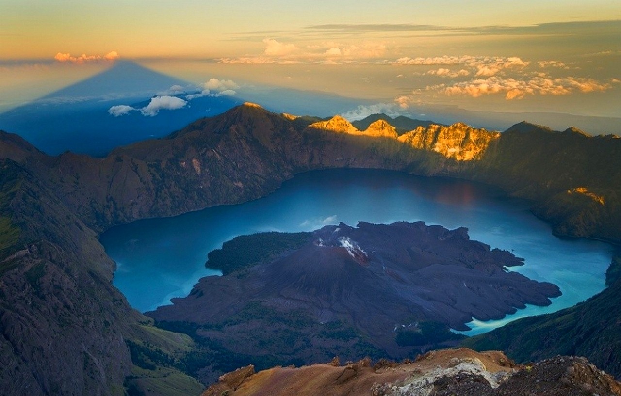Lake Crater Lake Mountains Clouds Morning Indonesia Water Nature Landscape 1280x817
