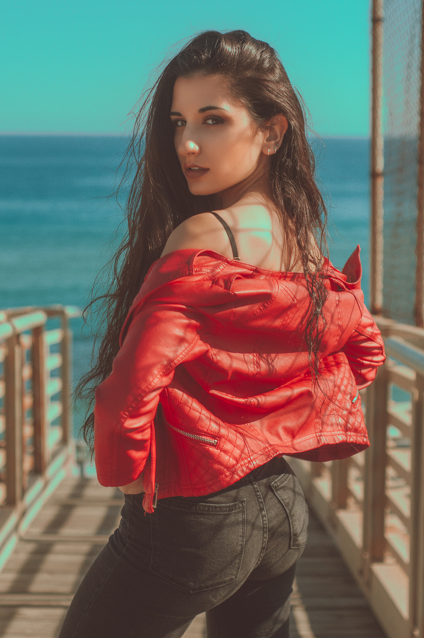 Women Outdoors Urban Ruben Cid Women 500px Long Hair Red Jackets Leather Jackets 1361x2048