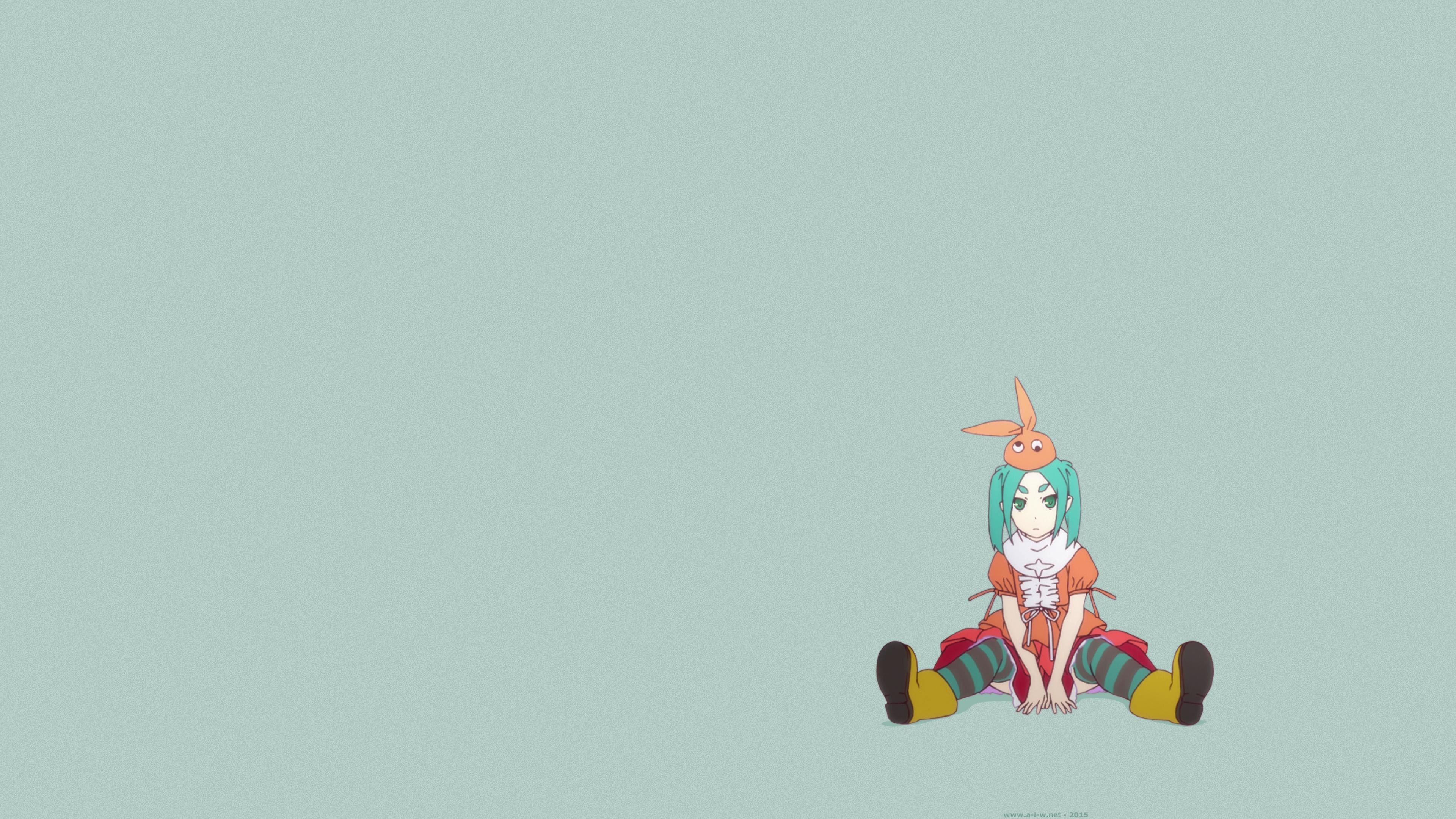 Monogatari Series Ononoki Yotsugi Anime Anime Girls Sitting Simple Background 3840x2160