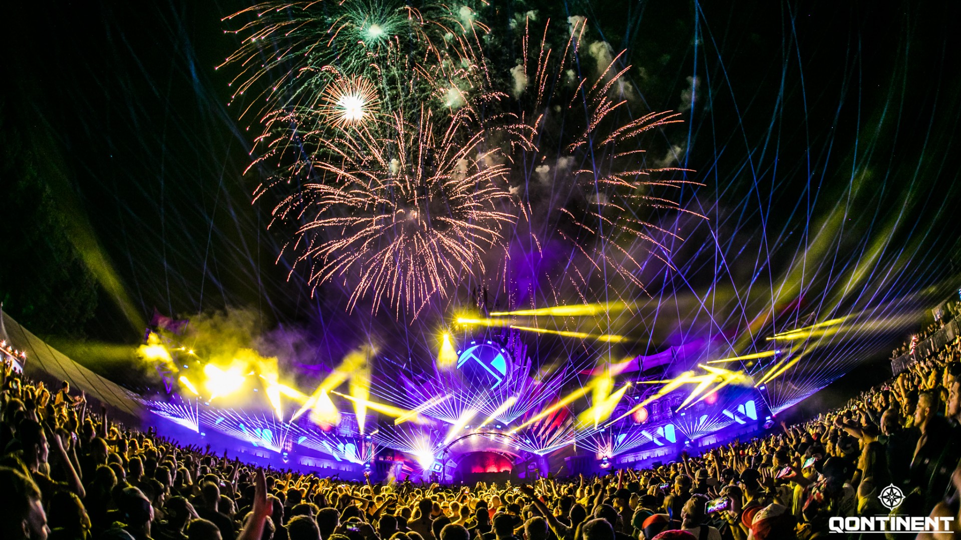 The Qontinent Festivals Stages Colorful Fireworks Lights Crowds Photography 1920x1080