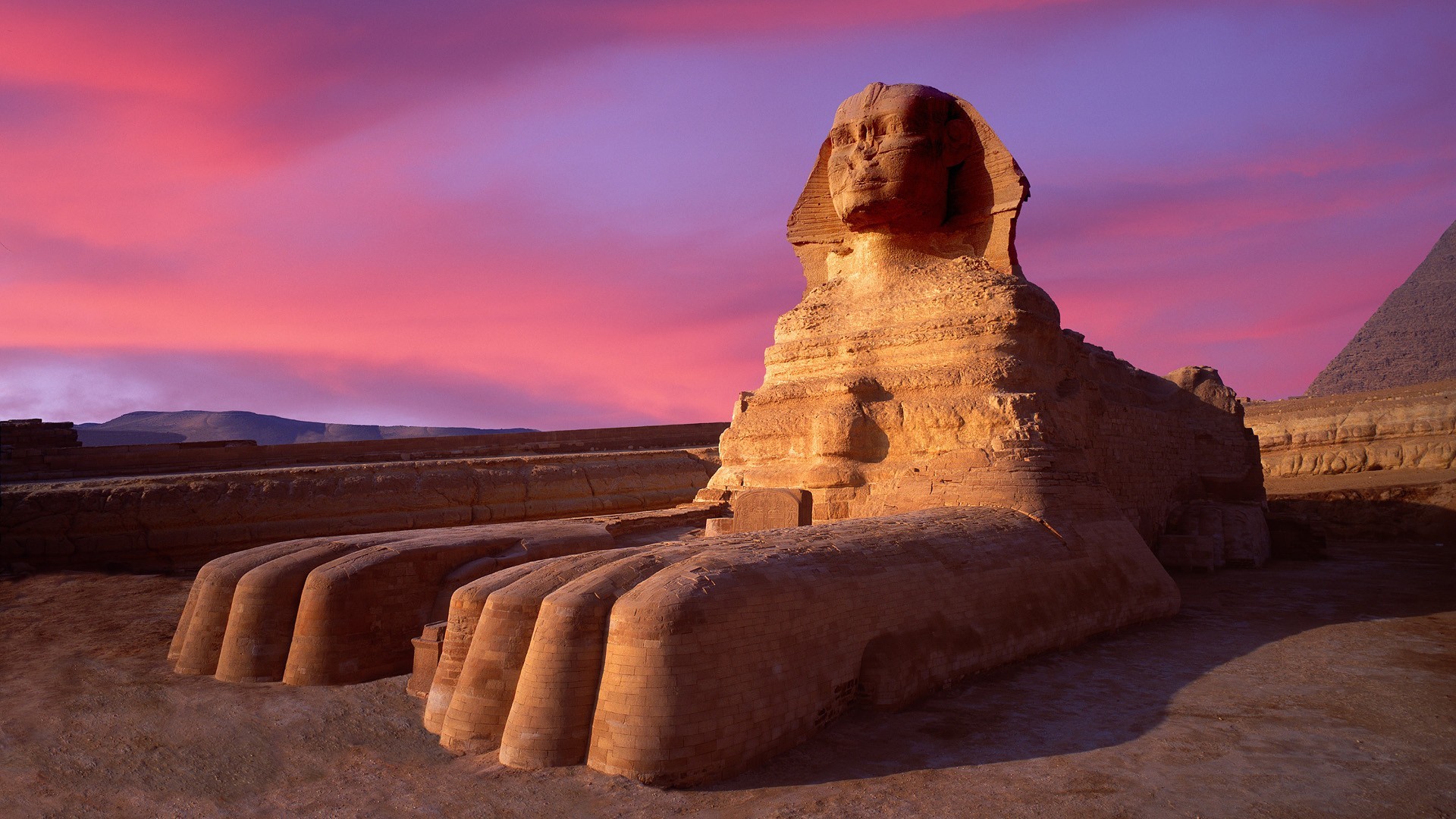 Egypt Sphinx Sunset Architecture Desert Sculpture 1920x1080