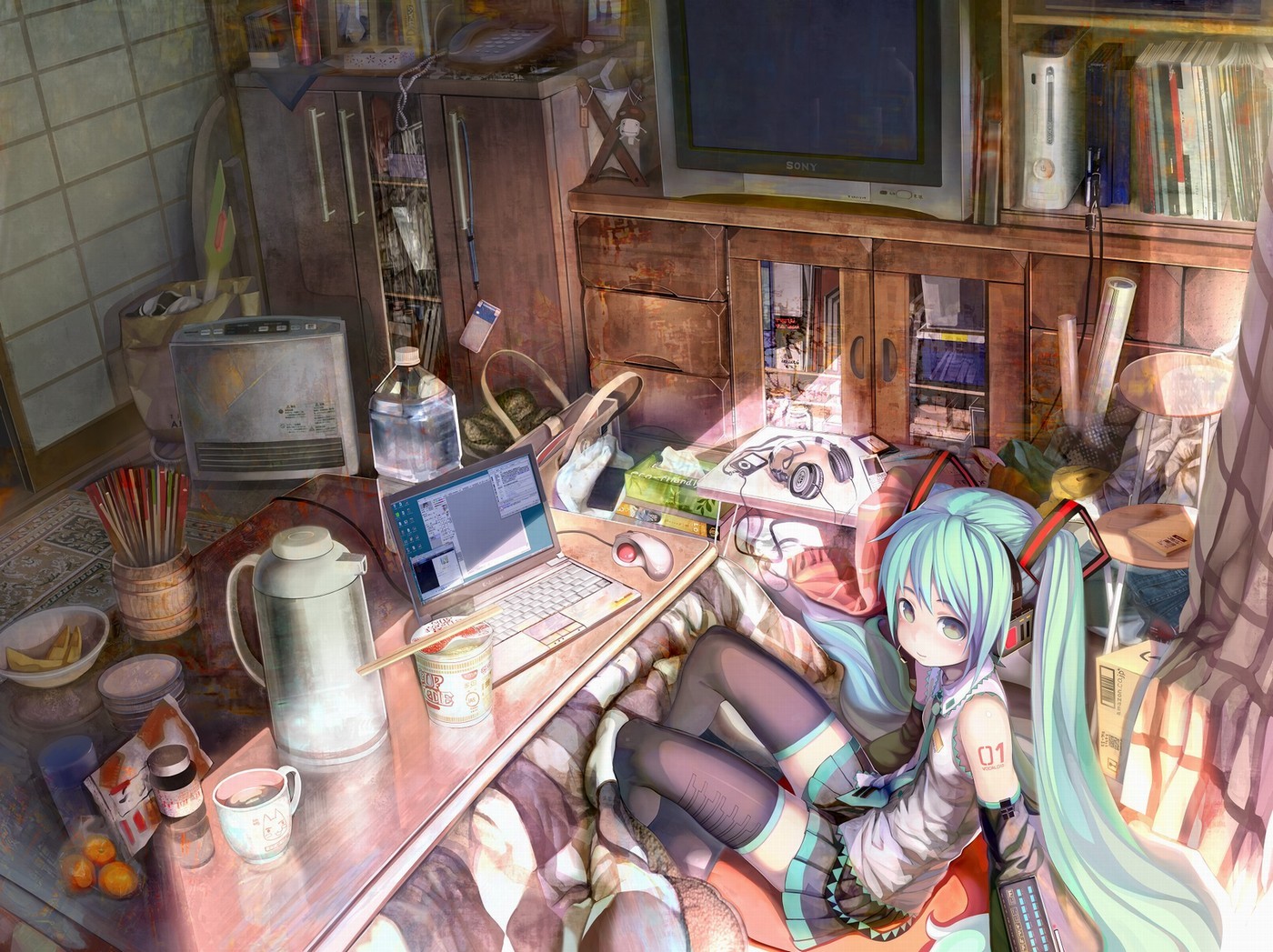 Anime Room Bedroom Calm Anime Girls Interior Anime Anime Girls Long Hair Looking At Viewer Sitting A 1400x1047
