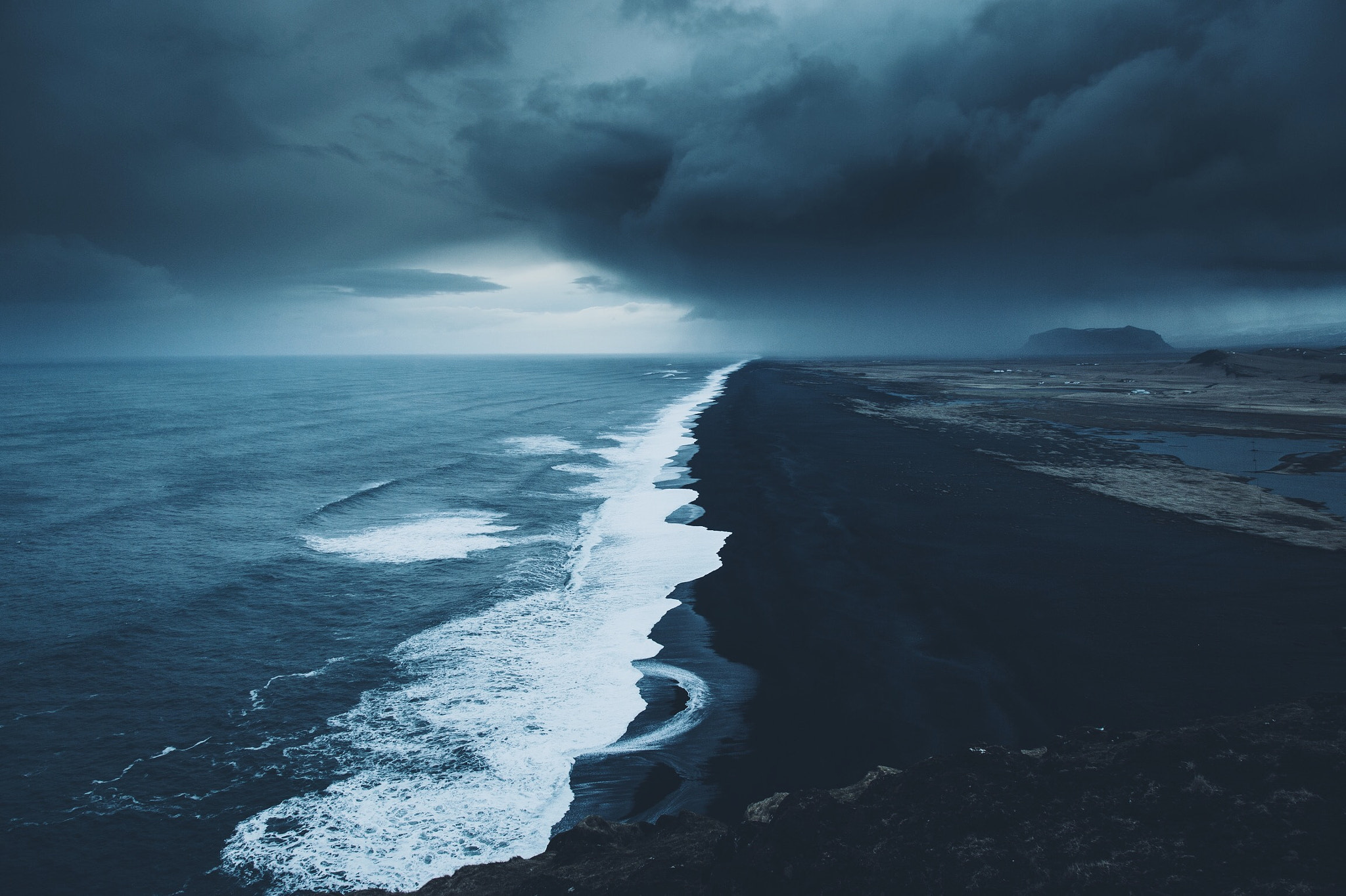 Landscape Daniel Casson Coast Shore Storm Iceland Blue Gray Black Sand Overcast Sea Waves Horizon 2048x1364