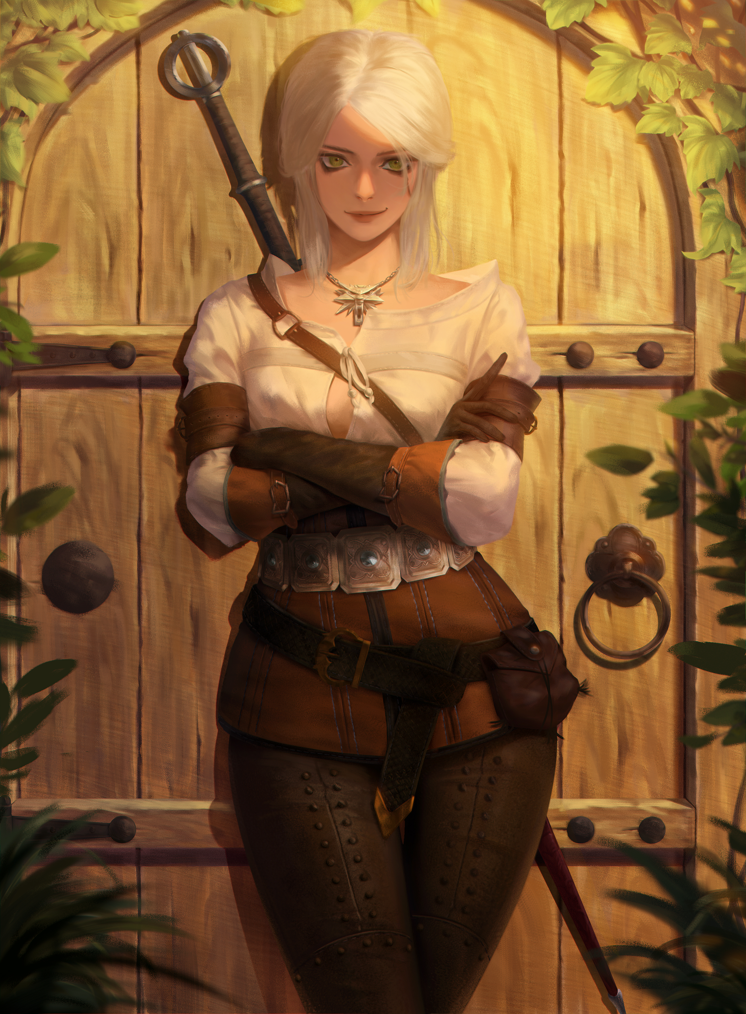 Ciri Cirilla Fiona Elen Riannon The Witcher Video Game Art Video Games Women White Hair Green Eyes S 2500x3400