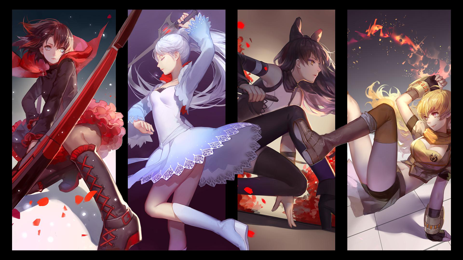 Women Digital Art Anime RWBY Ruby Rose RWBY Rwby Rose Weiss Schnee Yang Xiao Long Blake Rwby Weapon  1920x1080