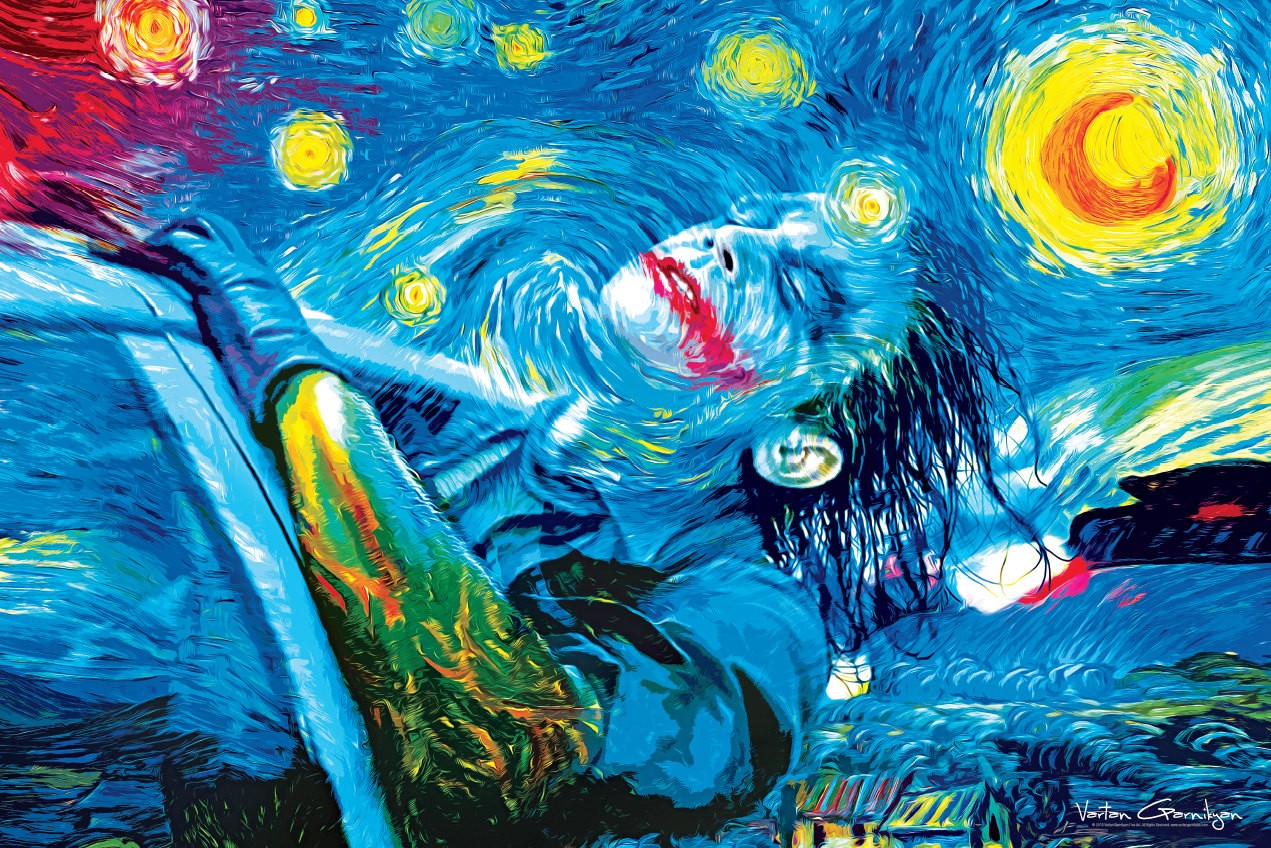 Joker Artwork Painting Crossover Cyan Crescent Moon Night Blue Humor The Starry Night Red Lipstick S 1271x848